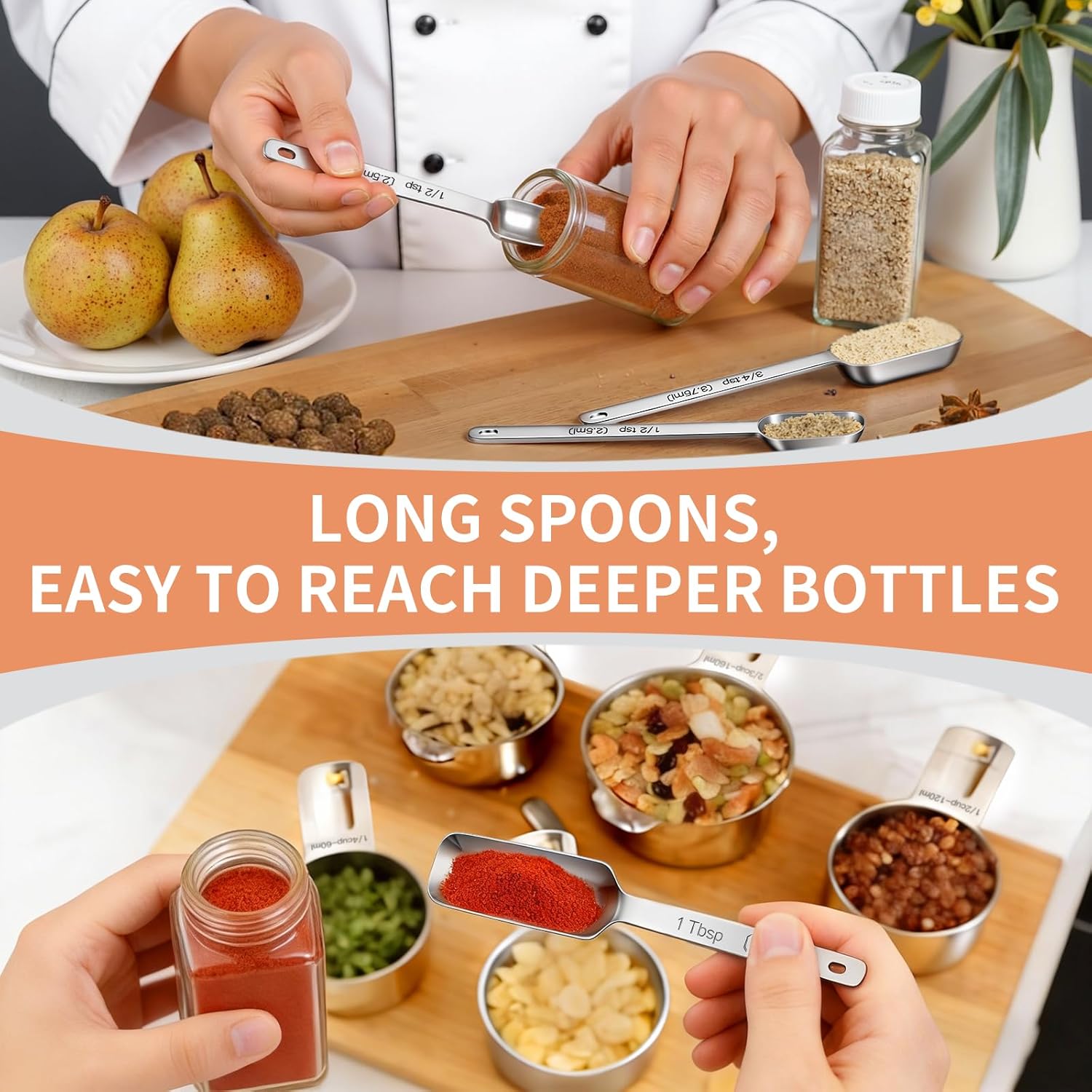 EWFEN Measuring Cups and Spoons Set, 7 Stainless Steel Nesting Measuri