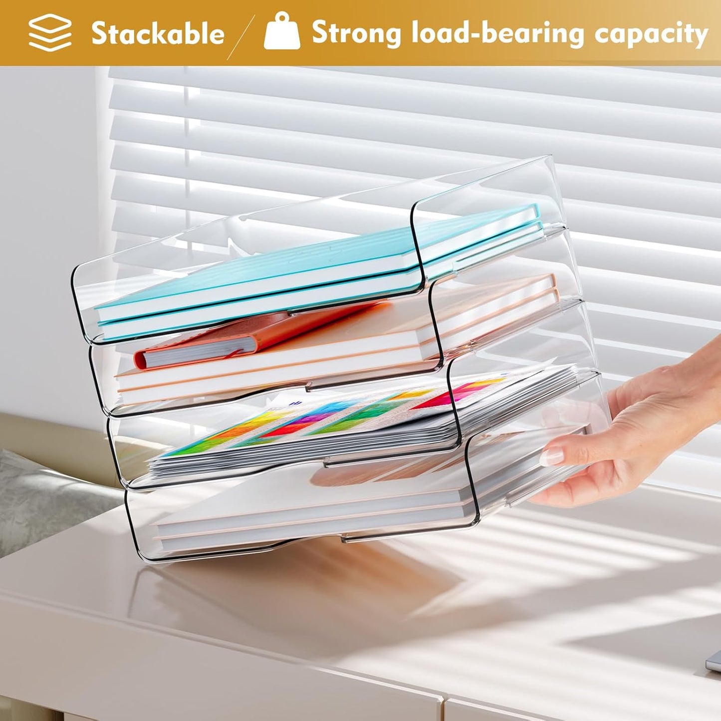YKLSLH 4 Trays Paper Organizer Letter Tray - Acrylic Desk File Organiz