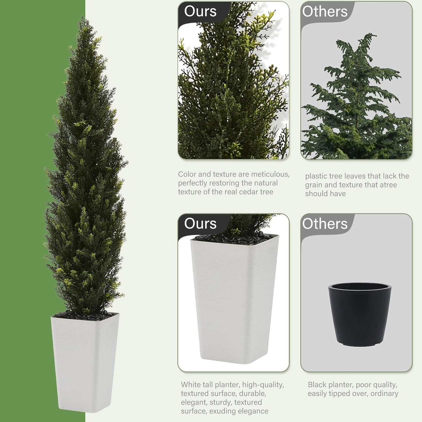 Artificial Cedar Topiary Tree - 5FT Tall Fake Plants with White Tall Planter, Artificial Plants Indoor Floor Plant in Pot, Realistic Faux Tree for Home Office Living Room Decor
