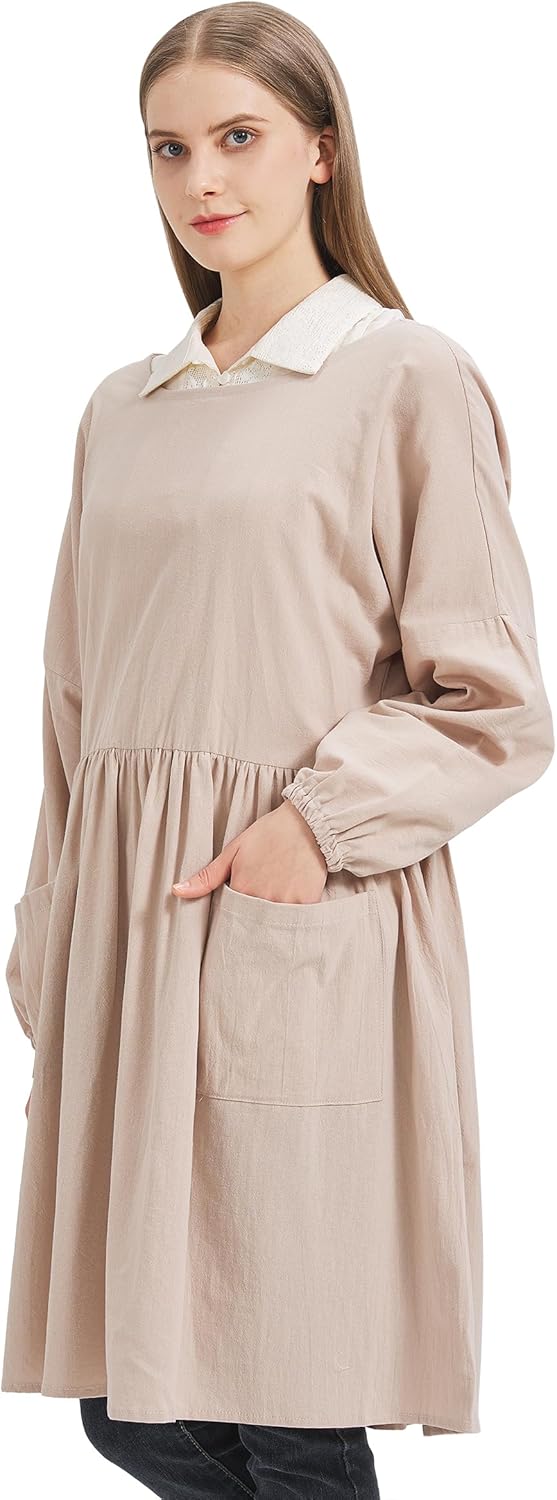 Nanxson Cotton Linen Apron - Women's Long Sleeve Apron for Cooking, Ga
