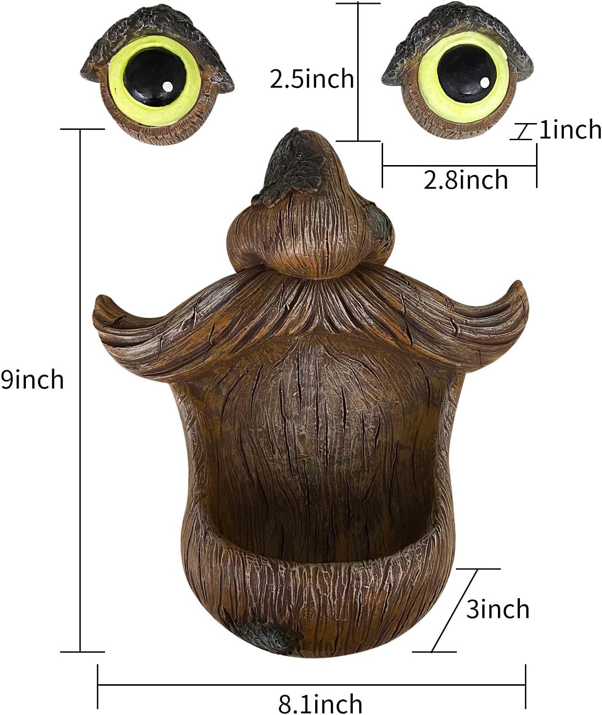 ALLADINBOX Tree Face Birdfeeder - Old Man with Glowing Eyes in Dark Outdoor Tree Hugger Sculpture - Whimsical Garden Decoration and Wild Birdfeeder Yard Art