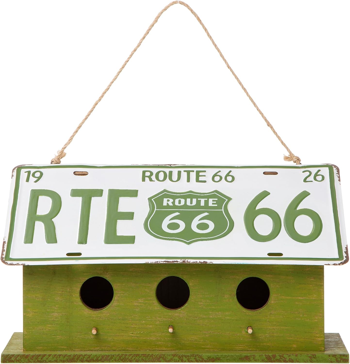 Glitzhome 14" Hanging Birdhouse for Outside, Green Licence Plate Desig