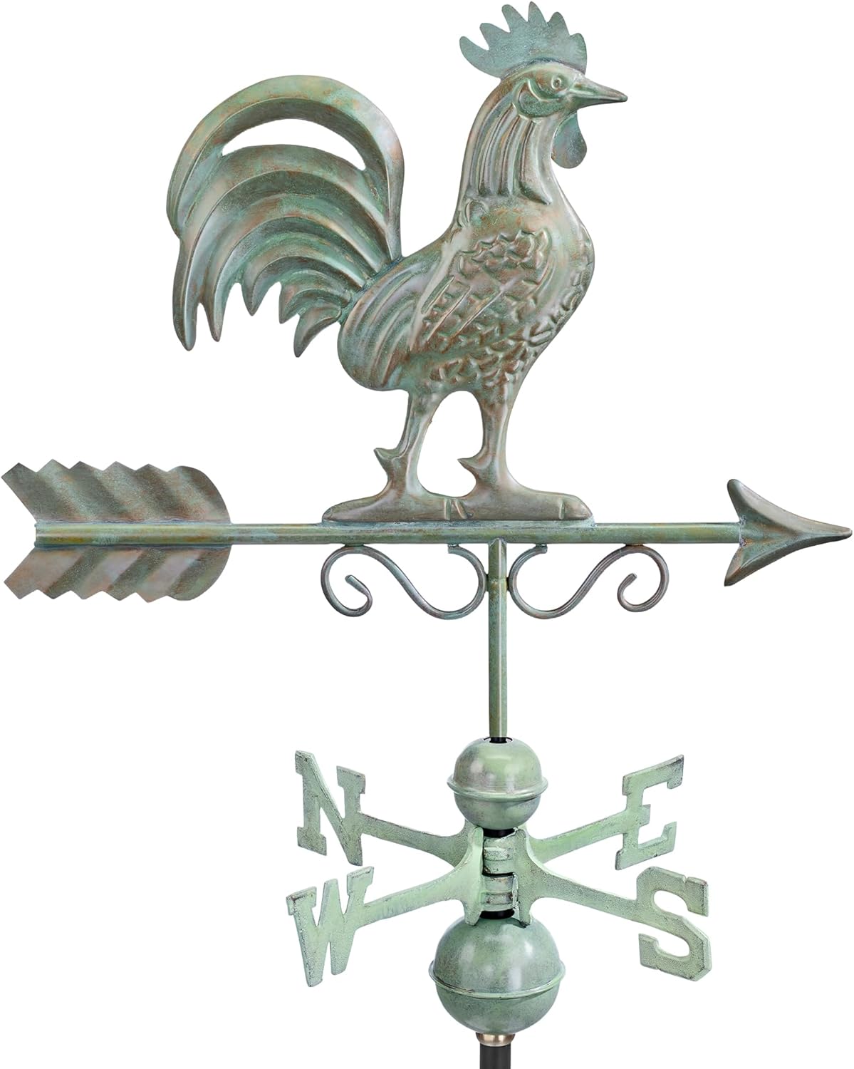 Good Directions Bantam Rooster Copper Weathervane, Includes Adjustable Roof Mount for Easy Installation - Blue Verde Copper