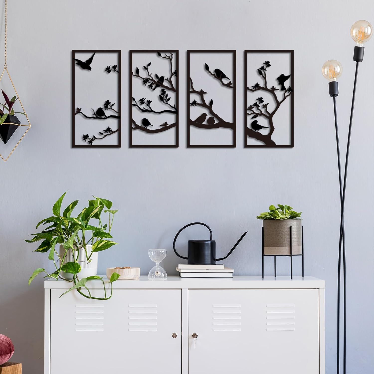 Oubasa 4 Pcs Metal Birds Wall Art, Vivid Birds on Branch Silhouette Wa