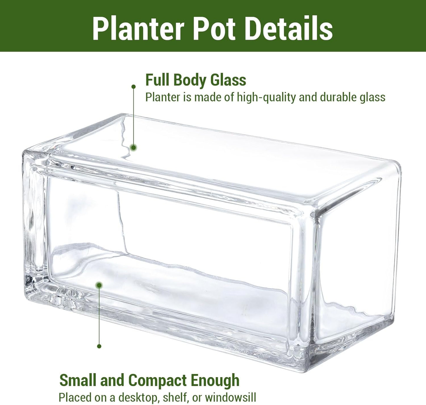 MyGift 7.8 inch Modern Rectangular Glass Vase, Trough Planter, Tabletop Glass Terrarium