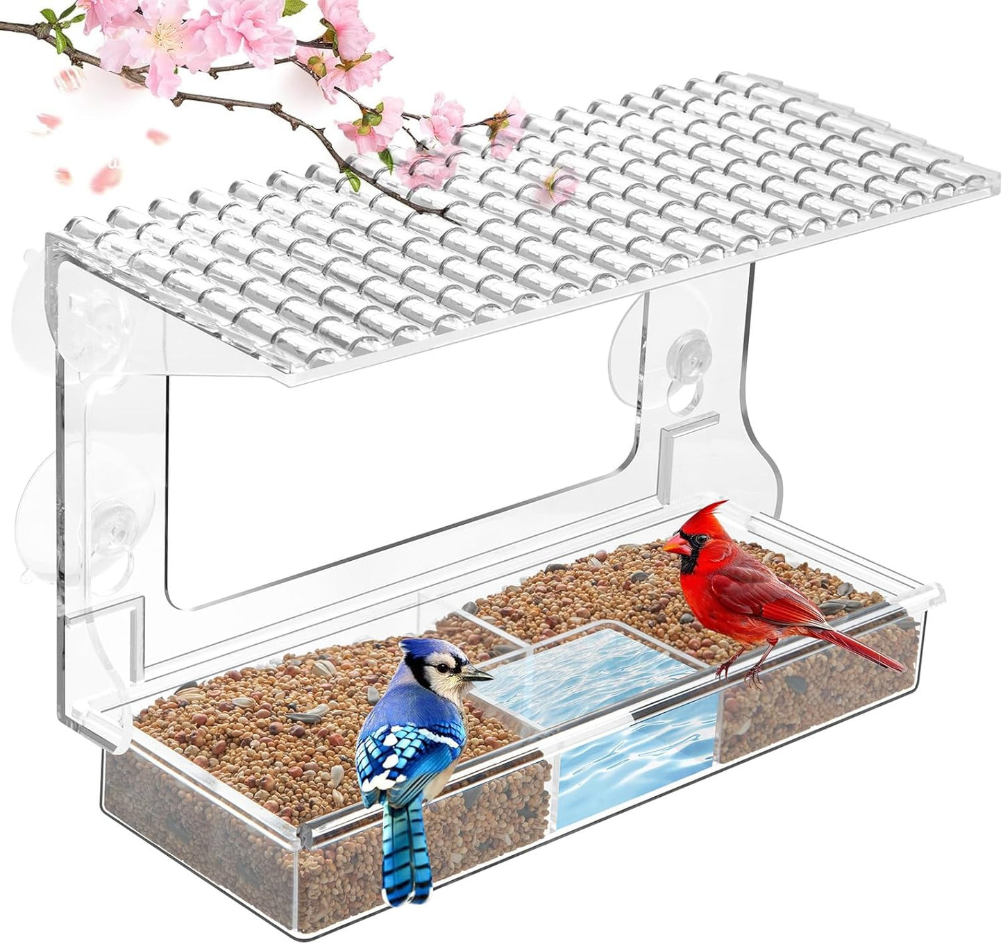 Clear Window Bird Feeders with Strong Suction Cups for Outdoors, Large Capacity Window Feeder, Detachable Tray Easy to Clean and Refill, for Parents Kids and Bird Lovers