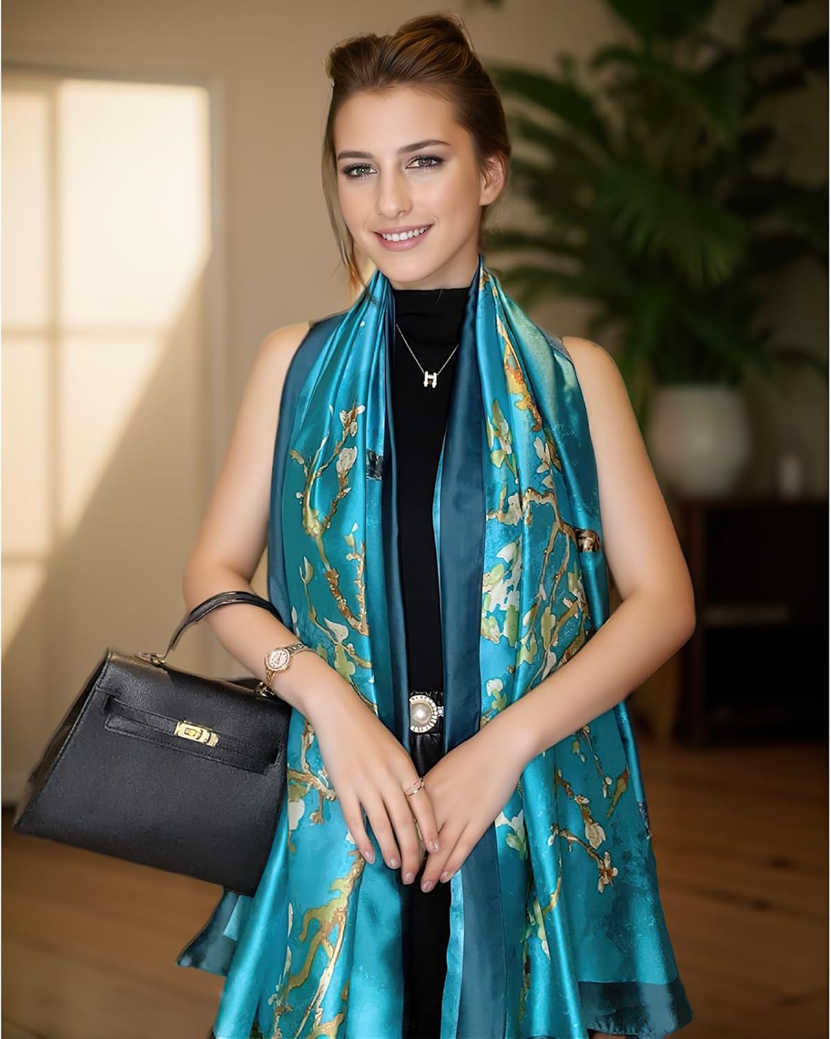 vimate 100% Large Silk Feeling Scarf-Women's Fashion Long Mulberry Sil