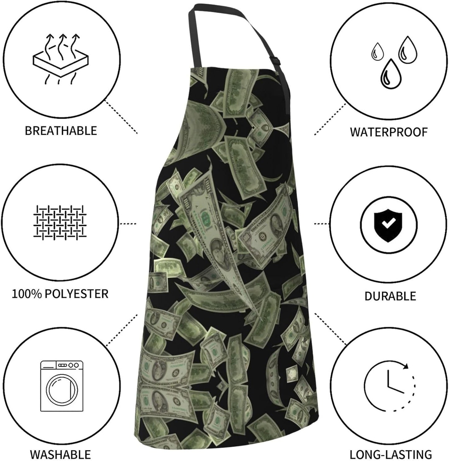 Dollar Sign Money print Waterproof apron with pocket adjustable cooking apron for adult kitchen bibs to bake
