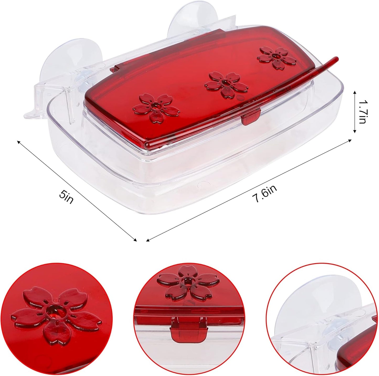 Juegoal 2 Pack Window Hummingbird Feeder, Bird Feeding Tray with 3 Feeding Stations, Outdoor Hummingbird Perch, 8-Ounce