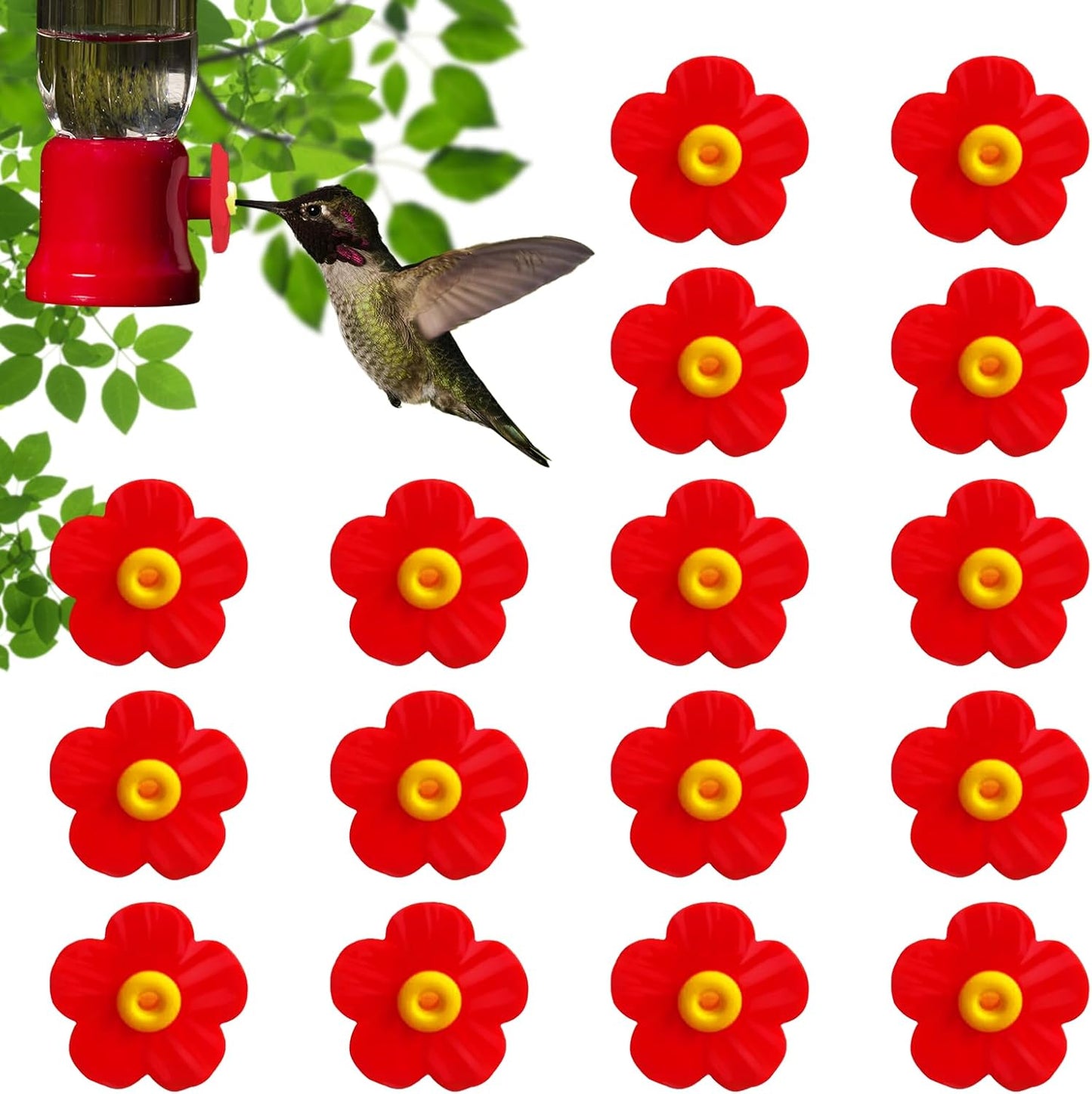Hummingbird Feeders Replacement Flowers Replacement Parts for Hanging Feeding Hummingbird Outdoors Replacement Bird Feeder（Red，16pcs）