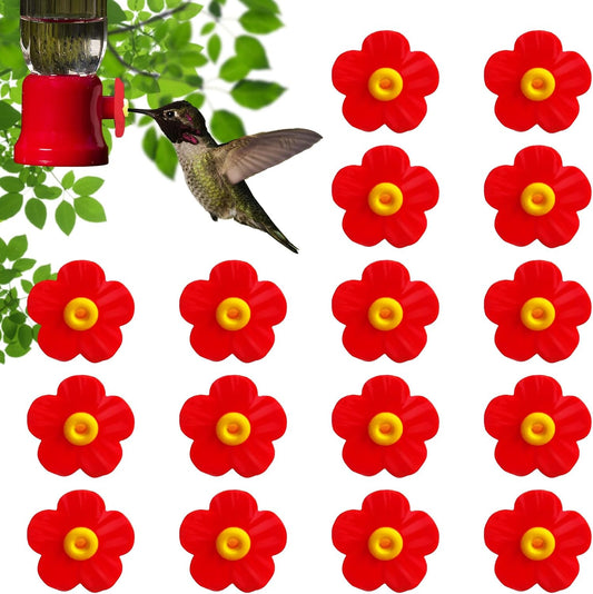 Hummingbird Feeders Replacement Flowers Replacement Parts for Hanging Feeding Hummingbird Outdoors Replacement Bird Feeder（Red，16pcs）