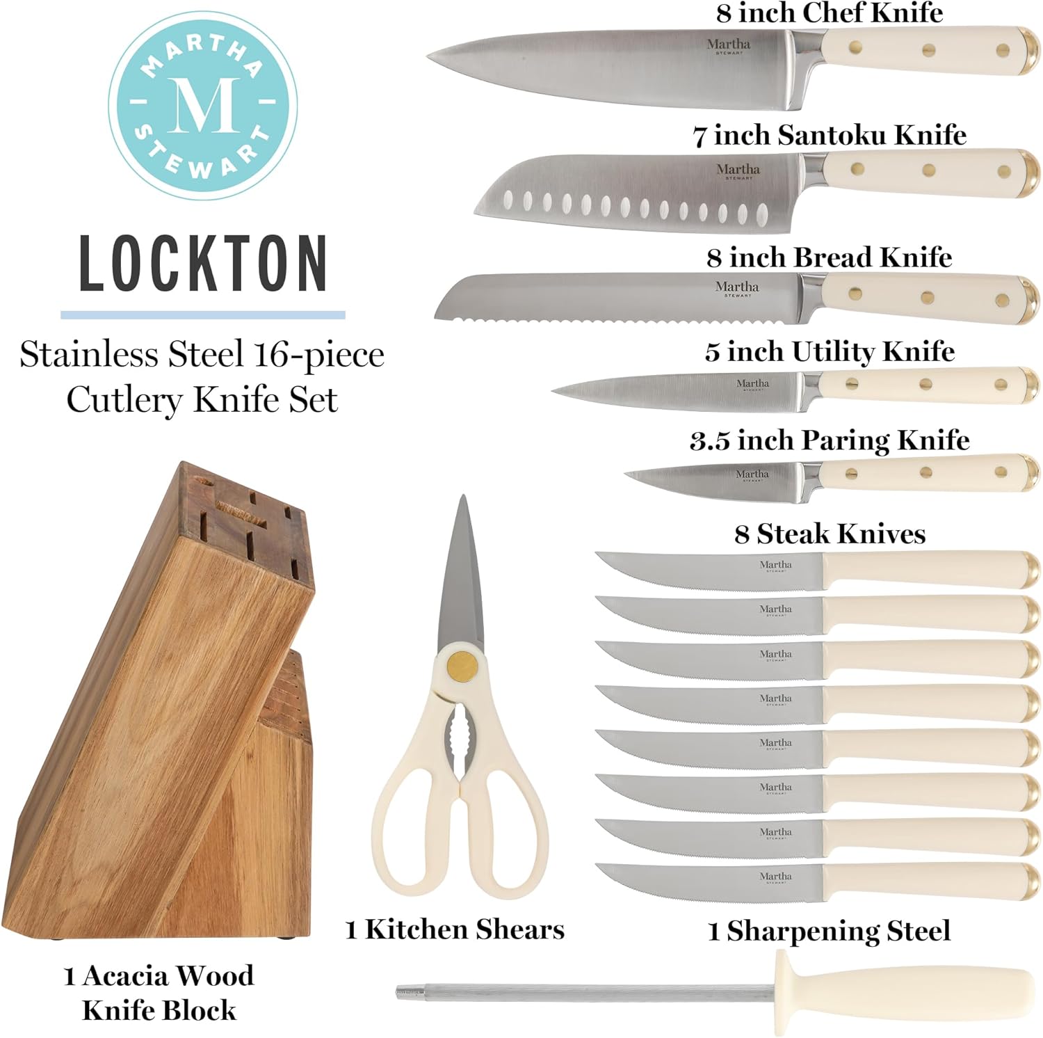 Martha Stewart 16 Piece Lockton High Carbon Stainless Steel Cutlery Ki