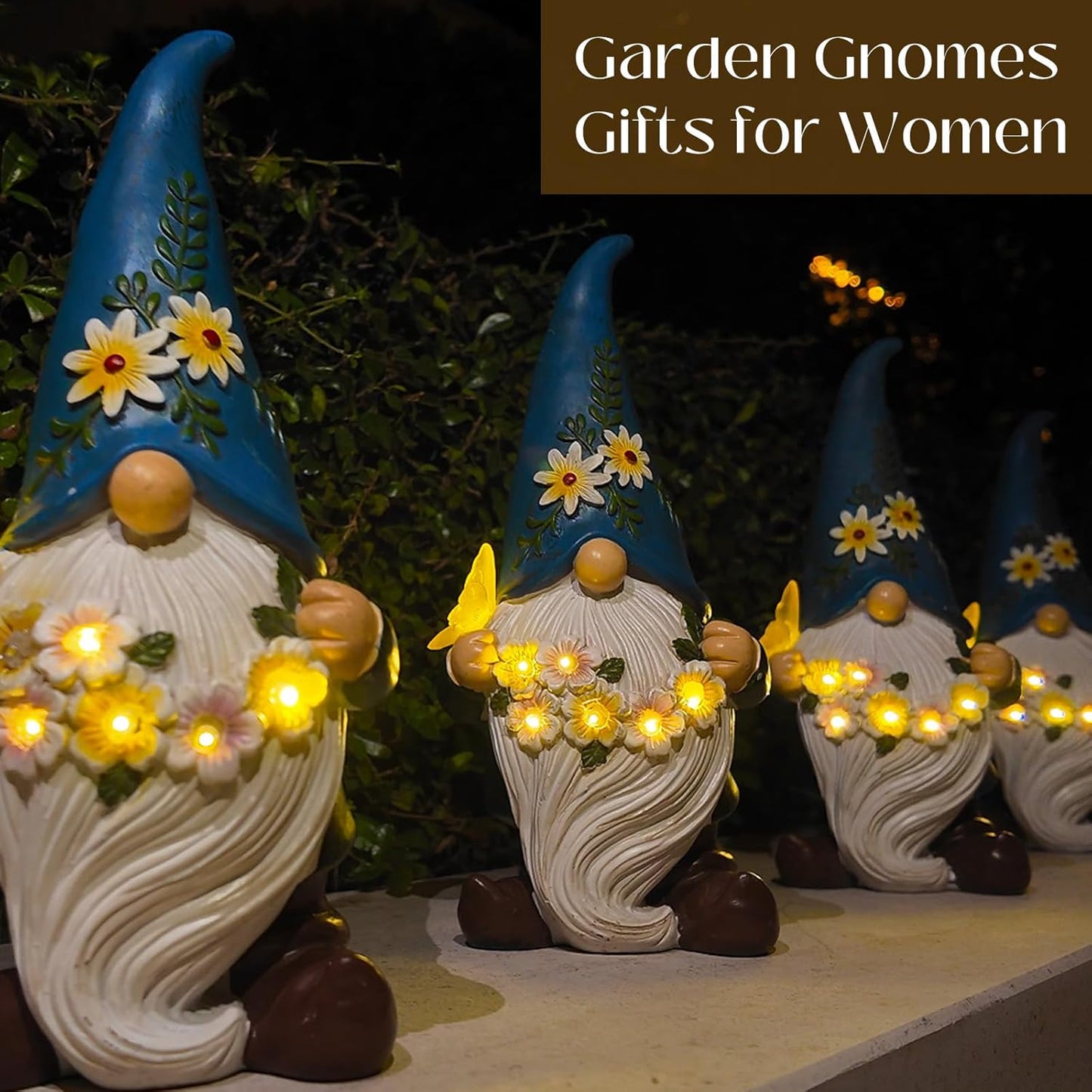 DKJOCKY Gnome Garden Decor Statue with Solar Light Lantern, Funny Waterproof Resin Figurine Outdoor Decorations for Yard Patio Lawn Balcony Porch, Birthday Gifts for Women Mom Grandma