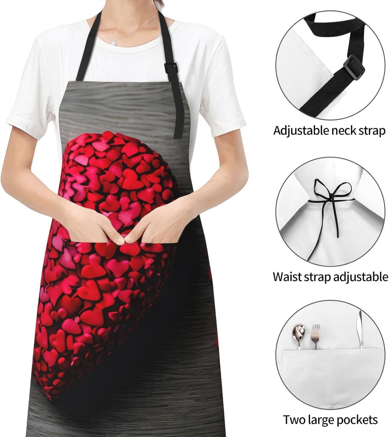 Falling Red Hearts print Waterproof chef's apron with pocket apron for kitchen cooking baking barbecue and gardening