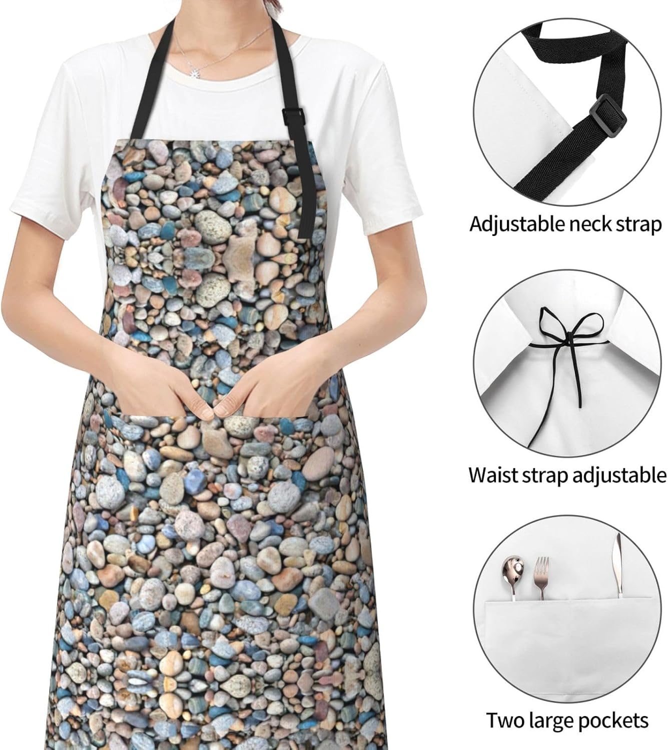Pebble Stone Pattern Print Laundry apron 28x33 In Waterproof Kitchen Apron with Pockets for Cooking Baking