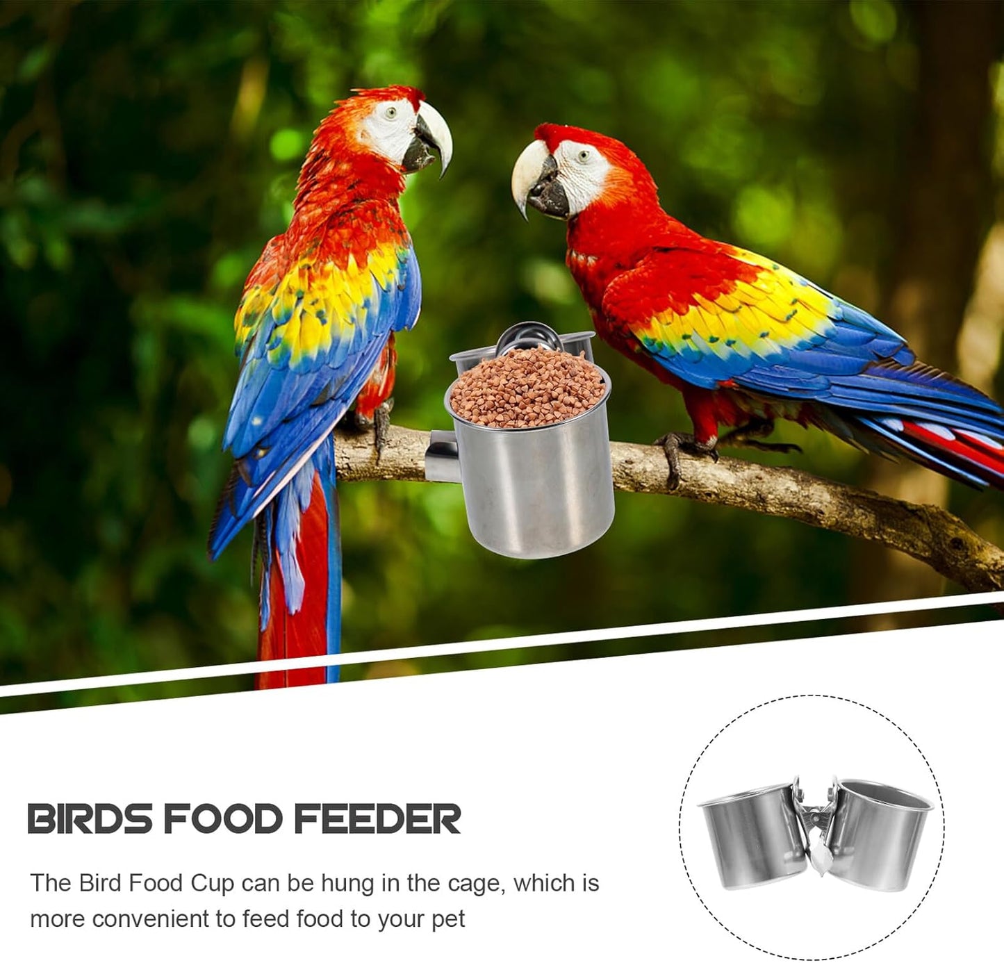 PRETYZOOM 2pcs Stainless Steel Bird Feeder Cups with Clip Holder Small and Medium Parrot Food Bowls for Bird Cage Feeding Sturdy Cage Food Holders for Parrots