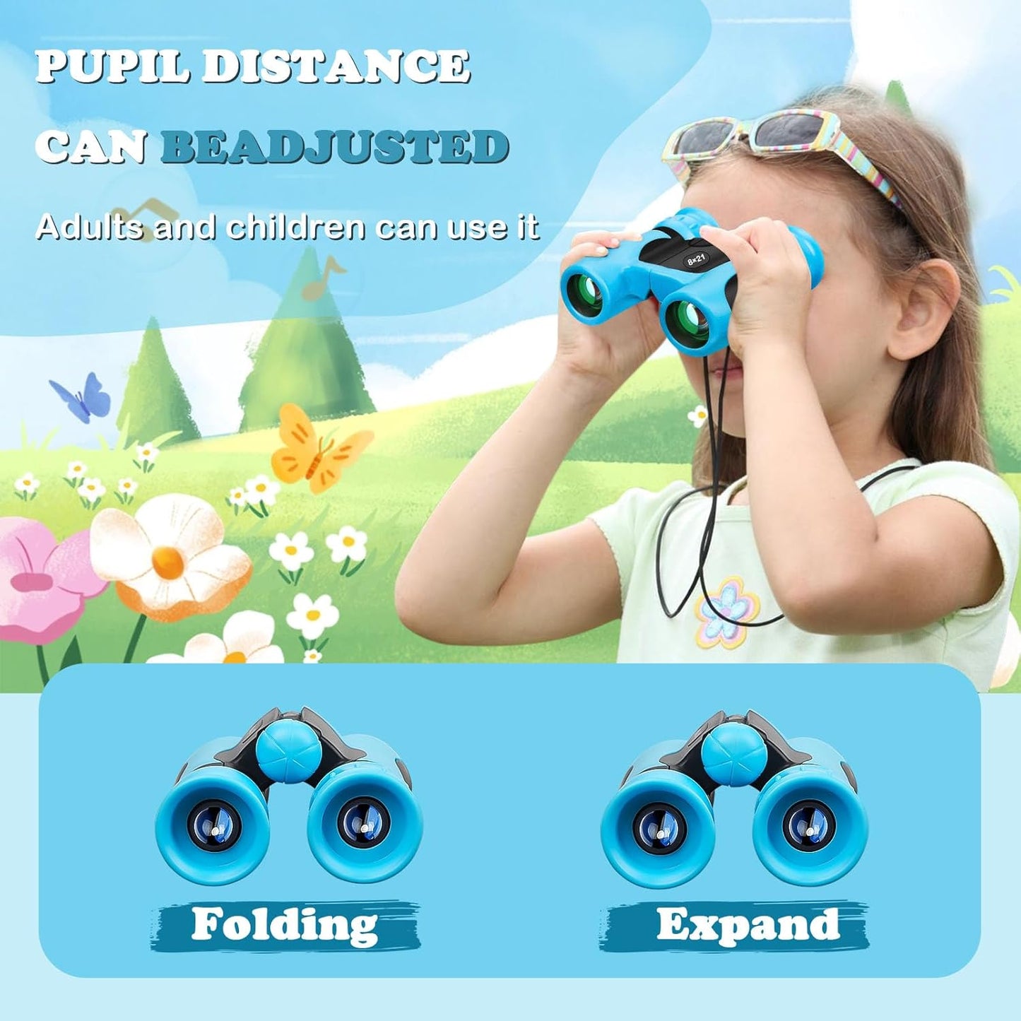 BLACKICE Binoculars for Kids, High-Resolution 8x21, Kids Binoculars Gift Set for Boys & Girls, Shockproof & Compact for Bird Watching, Travel, Hiking, Camping, Hunting, Children Outdoor Gear(Blue)