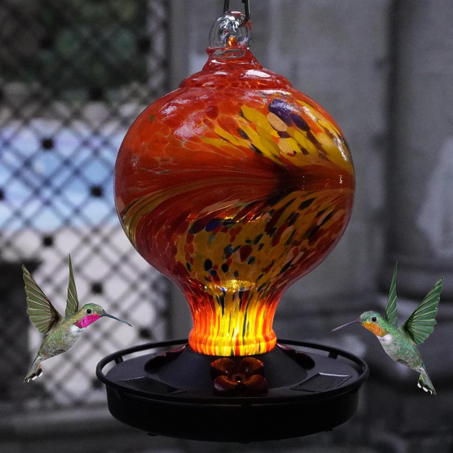Hummingbird Feeder with Solar Lights for Outdoor Hanging - 27 oz Hand 