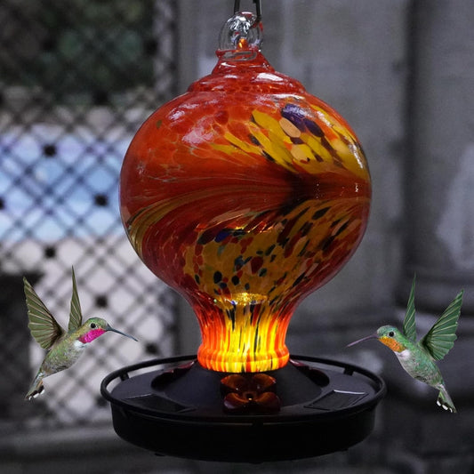 Hummingbird Feeder with Solar Lights for Outdoor Hanging - 27 oz Hand 