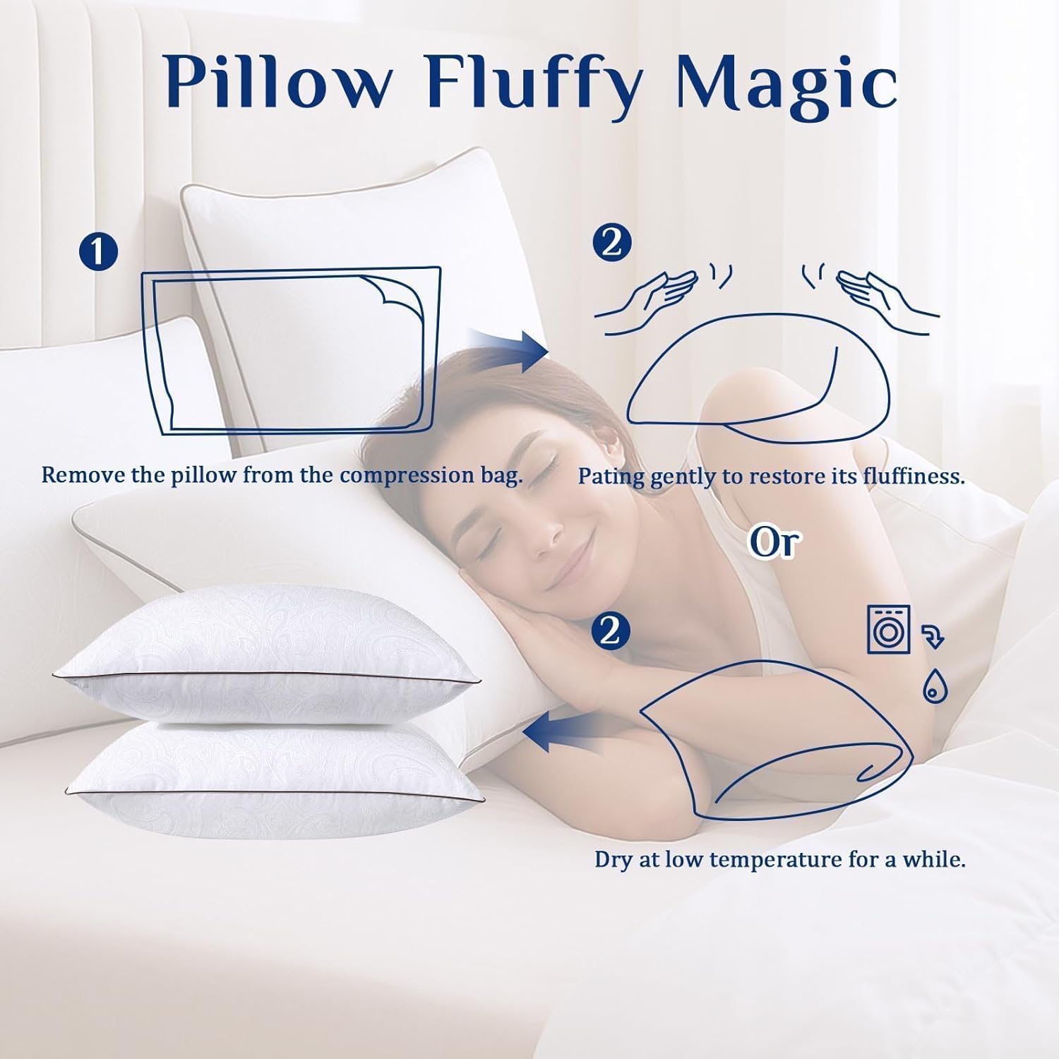 JOLLYVOGUE Standard Pillows Set of 2, Cooling and Supportive Pillows F