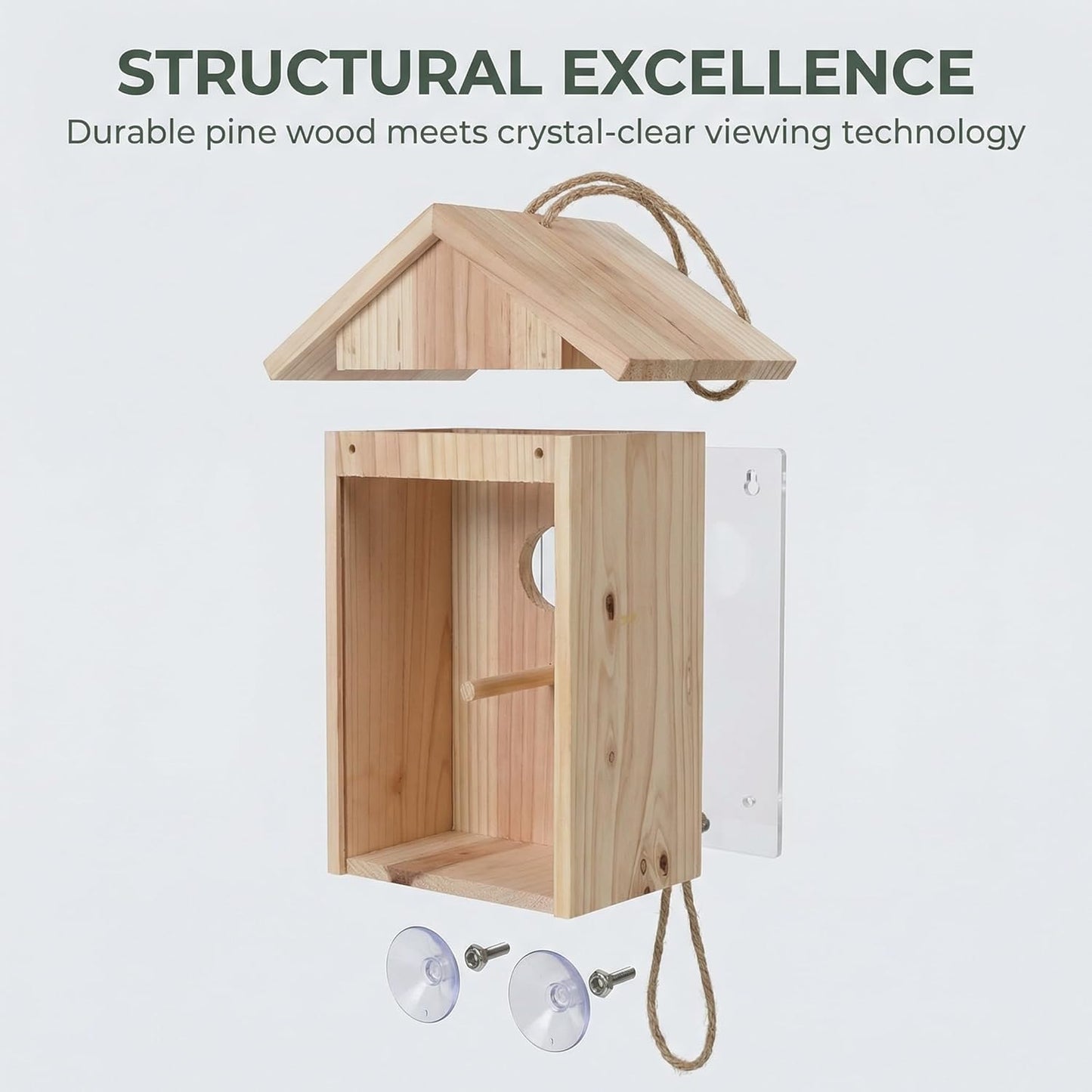 Clear View Window Bird House with Strong Suction Cups - Transparent Ac