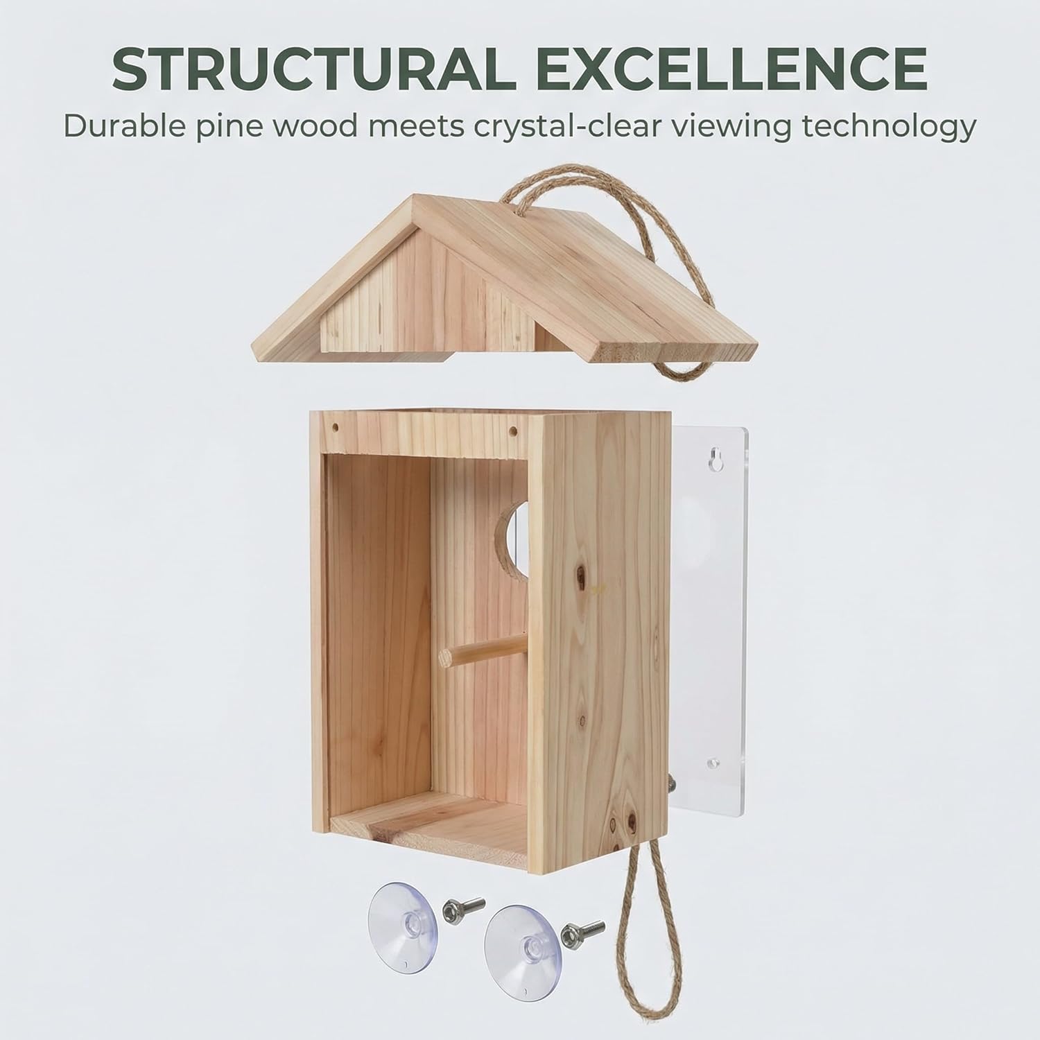 Clear View Window Bird House with Strong Suction Cups - Transparent Ac
