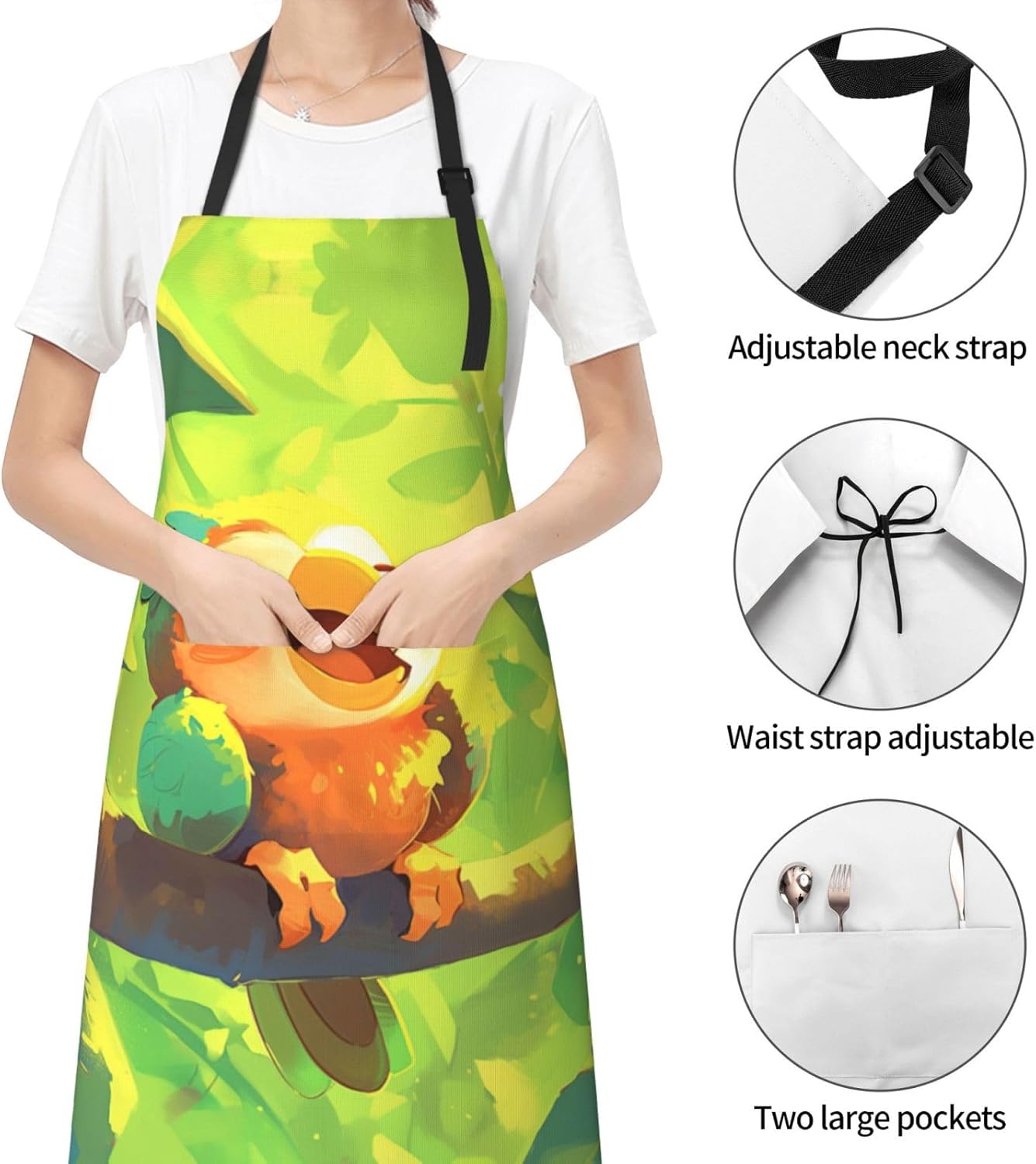 Animal cartoon print Waterproof apron with pocket adjustable cooking apron for adult kitchen bibs to bake