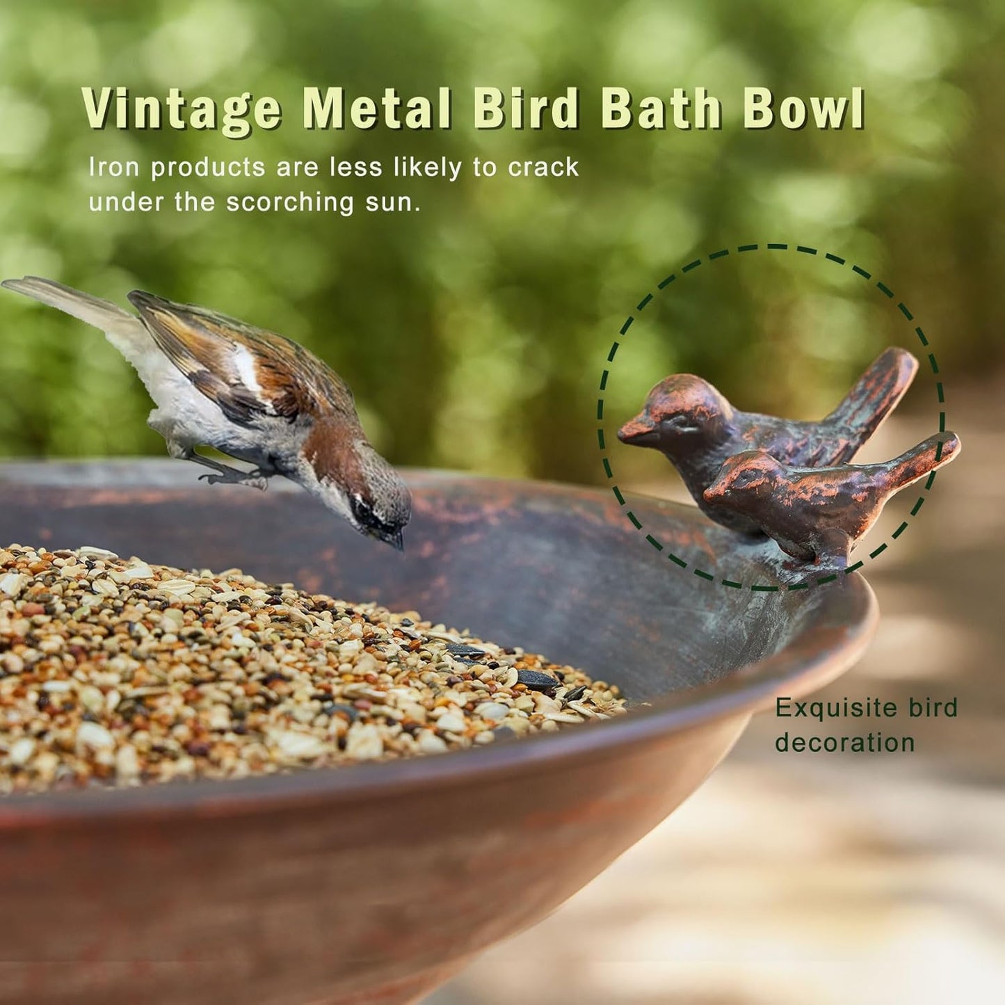 27.5’’H Cast Iron Pedestal Bird Bath，Metal Bird Bath for Outdoor，Vinta