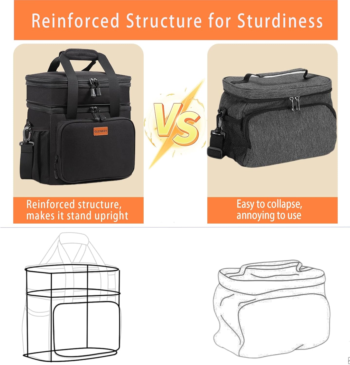 Expandable Insulated Large Lunch Box, Double Deck Heavy Duty Durable L