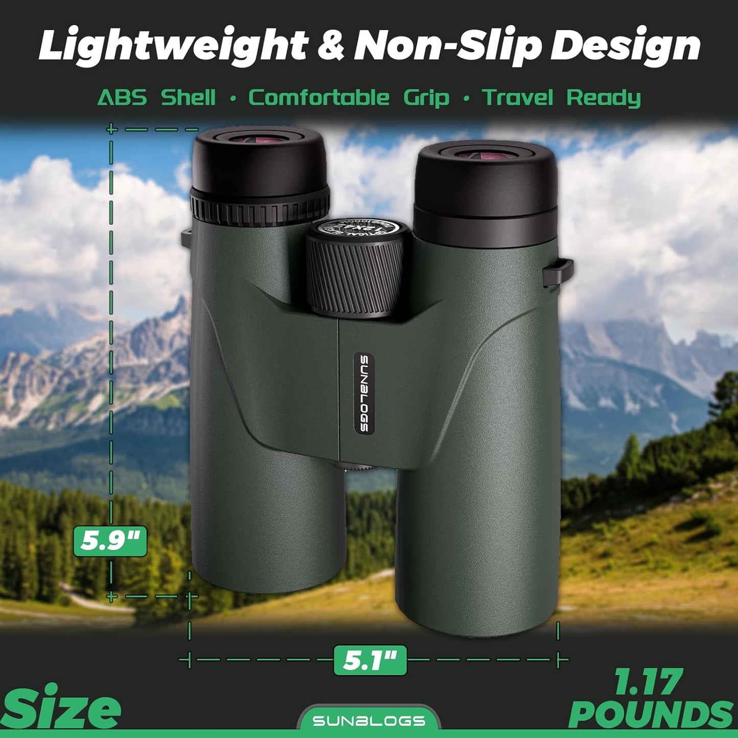 Binoculars for Adults High Powered, 12x42 HD Super Bright BAK4 Prism Waterproof Binoculars with Low Light Vision for Bird Watching Hiking Hunting Outdoor Travel Road Trip Stargazing Cruise (Green)