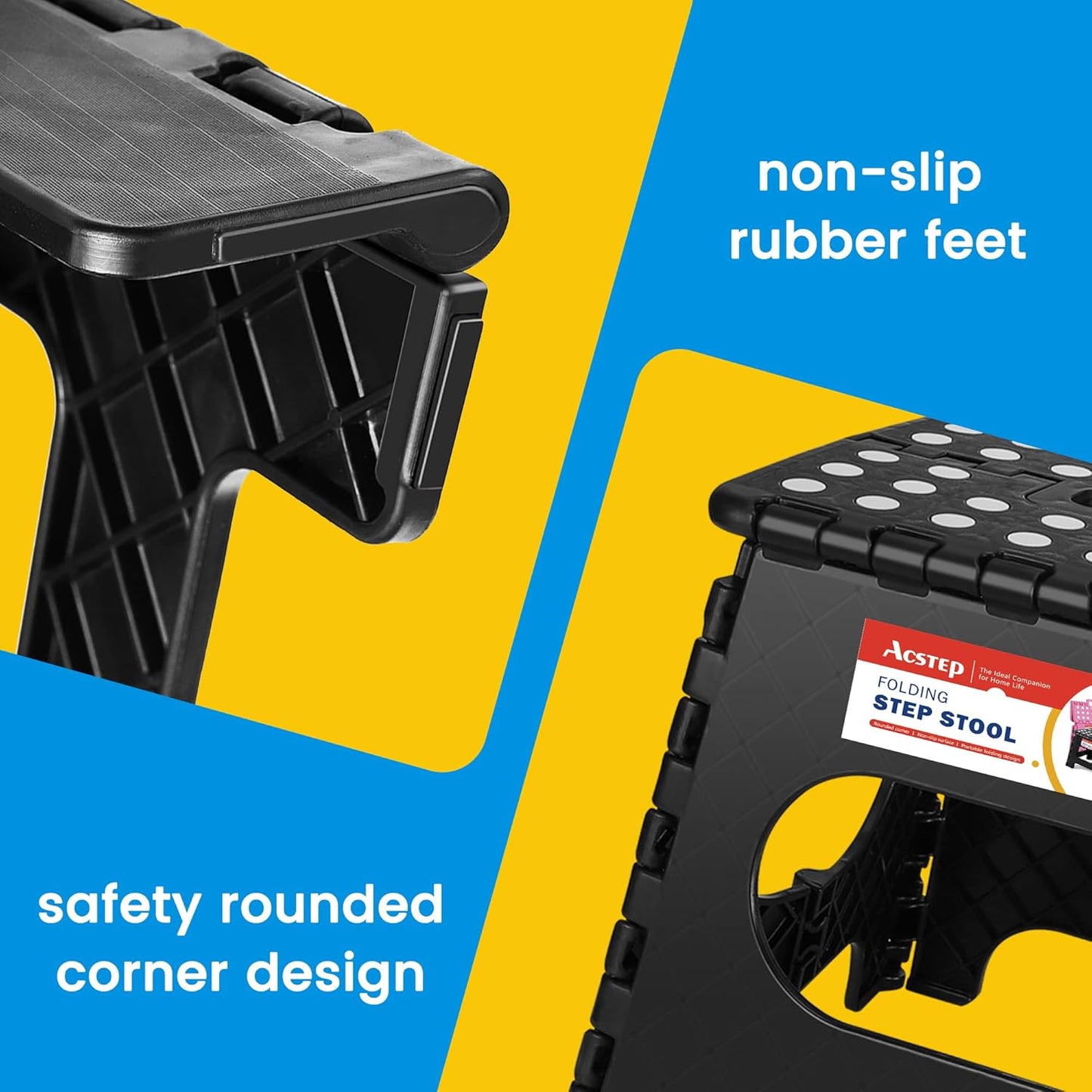 ACSTEP Folding Step Stool 11 Inch, Sturdy Plastic Foldable Step Stool for Kids & Adults, Non Slip Lightweight Collapsible Foot Stools Holds 300 lbs, Ideal for Kitchen, Bathroom, Bedroom, Outdoor