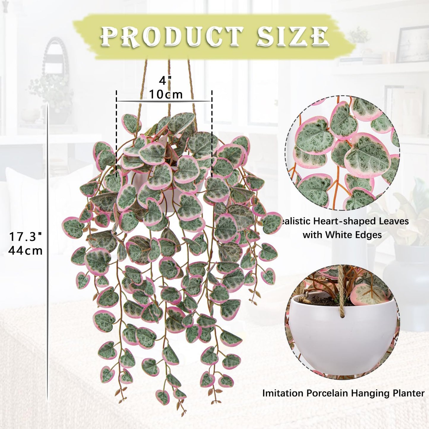 Briful Artificial Hanging Plants with Pot 17'' Fake String of Heart Plants Faux Plants Indoor for Home Office Room Garden Balcony Patio Front Door Hanging Decor