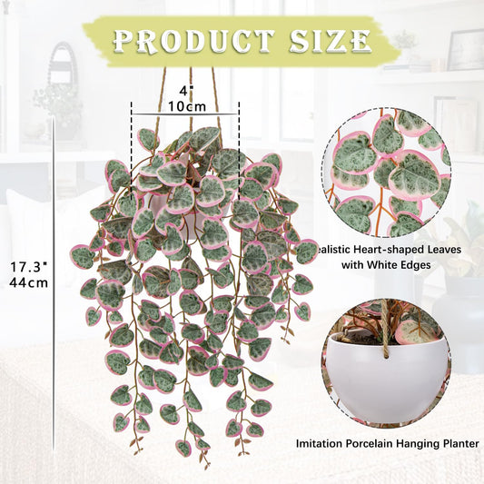Briful Artificial Hanging Plants with Pot 17'' Fake String of Heart Plants Faux Plants Indoor for Home Office Room Garden Balcony Patio Front Door Hanging Decor