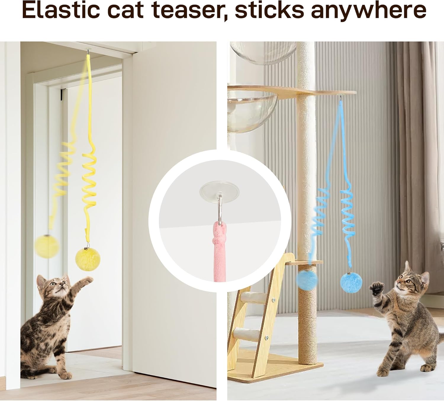 Potaroma Hanging Fluffy Cat Catnip Ball Toys 3 Pcs with Bell, Interact