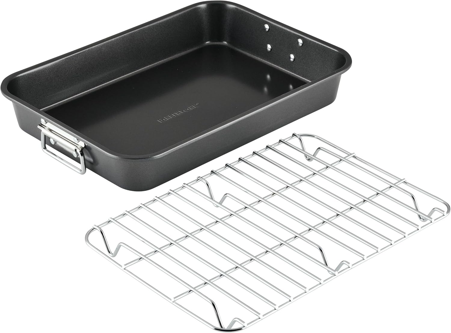 Farberware Bakeware Nonstick Steel Roaster with Flat Rack, 11-Inch x 1