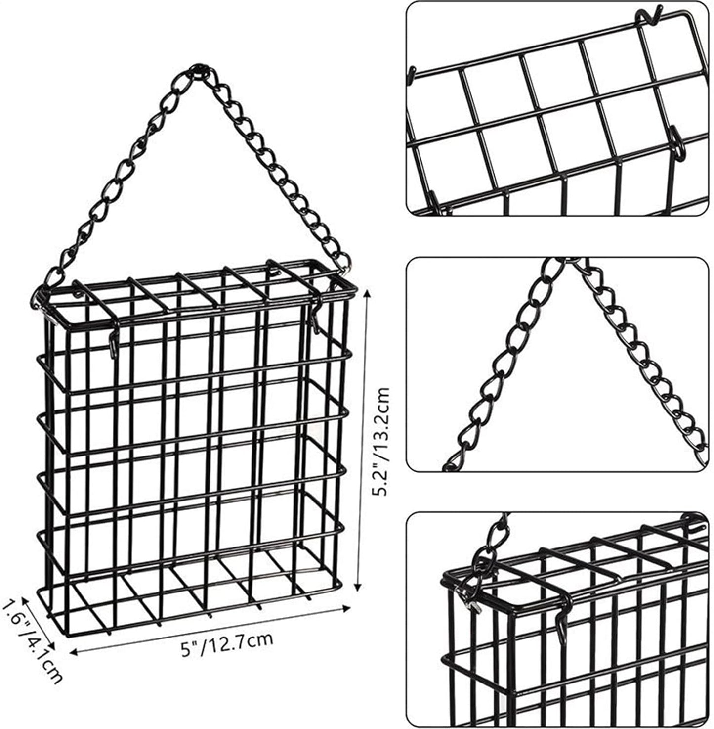 Bird Feeder - Wire Mesh Suet Cage, Hangable Feeding Dispenser with Design, Outdoor Accessory for Patio Lawn Backyard Balcony Birdwatching Park Porch Deck Garden