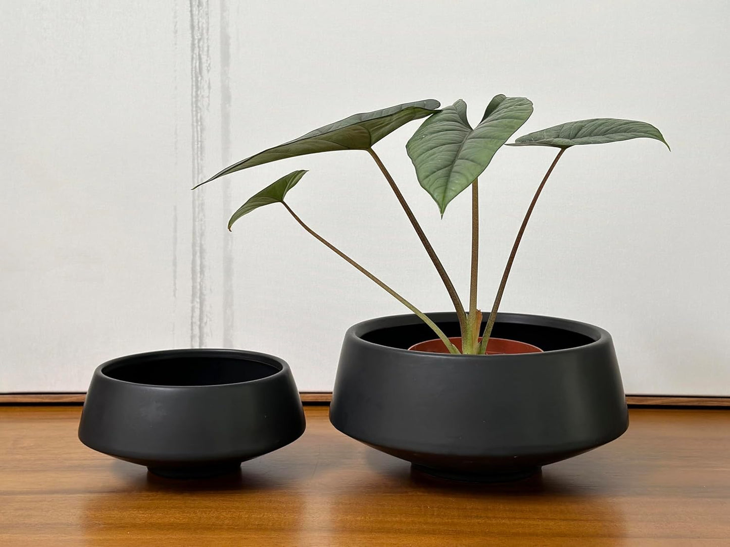 Admired by Nature Set of 6.5" & 9.5" Ceramic Flower Planters, Decorative Pot for Indoor Succulent Home Décor, Black