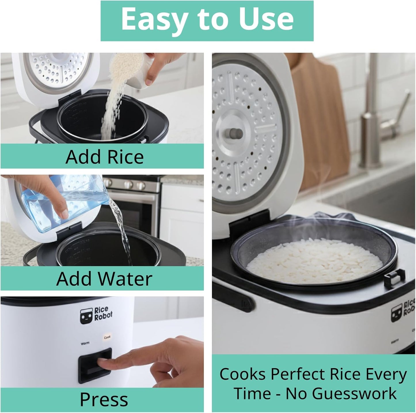 Rice Robot Personal Rice Cooker, PFAS-free, Nonstick. 1 Quart Capacity