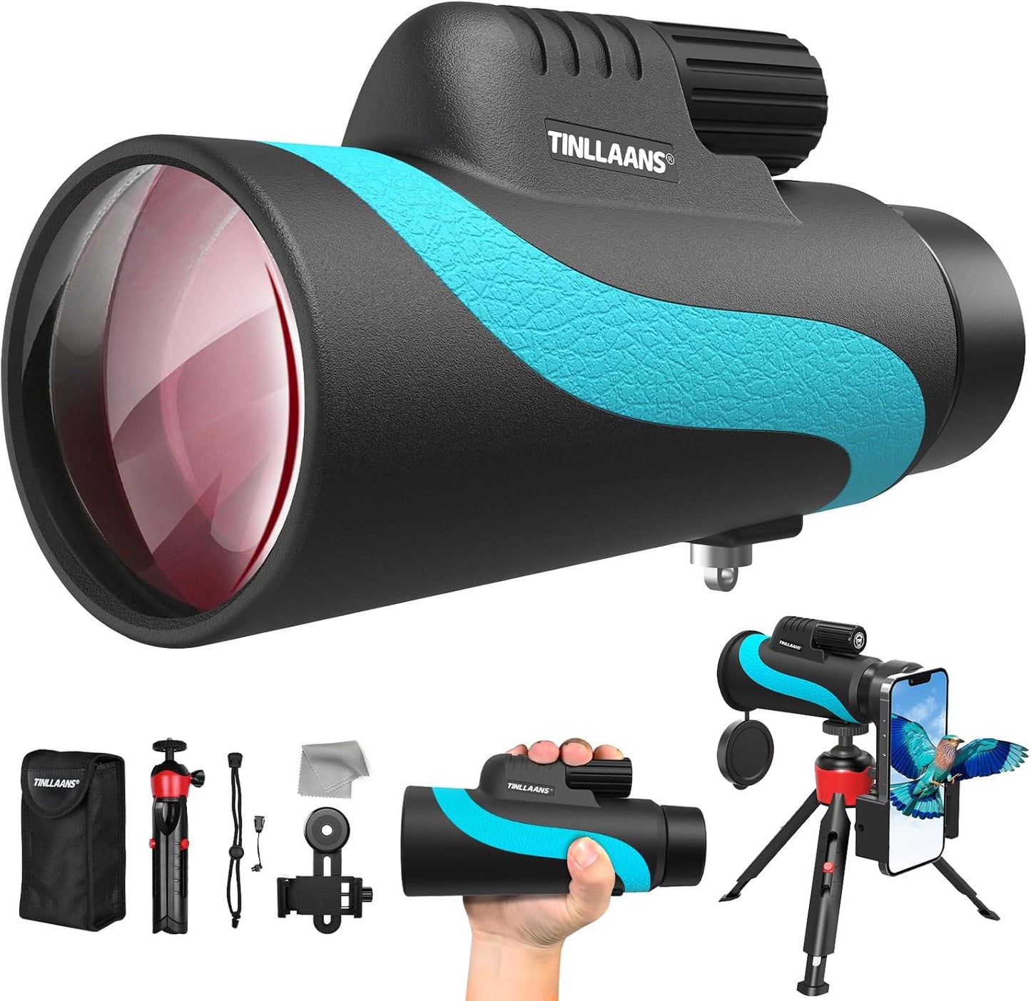 16x56 UHD Monocular Telescope, Monoculars for Adults High Powered, Monocular for Stargazing, with BAK-4Prism,FMC Lens, 8° Wide Angle,Bird Watching with Phone Holder & Tripod(Blue)