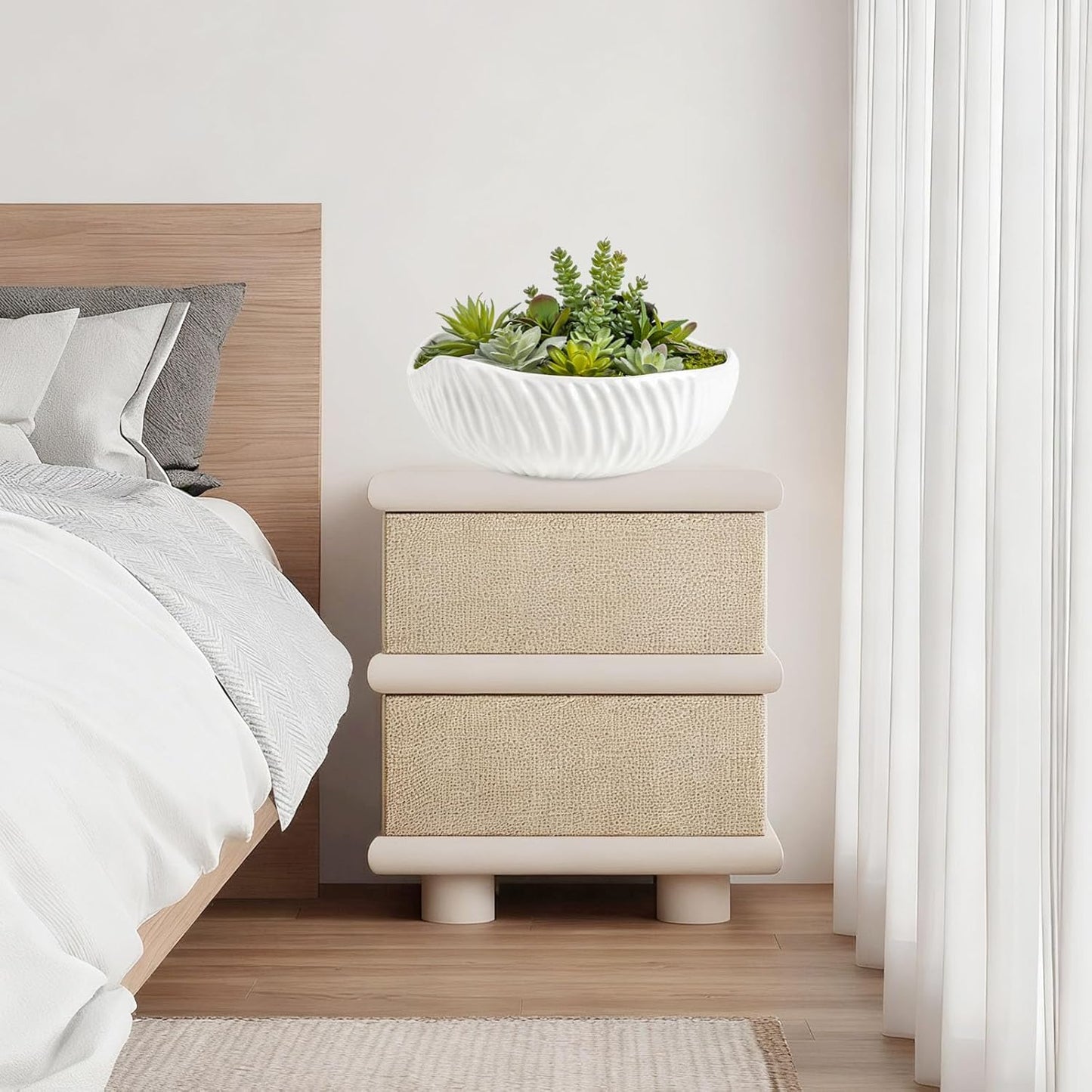 White Ceramic Flower Pot with Realistic Succulent Plants and Moss for Interior (Gary)