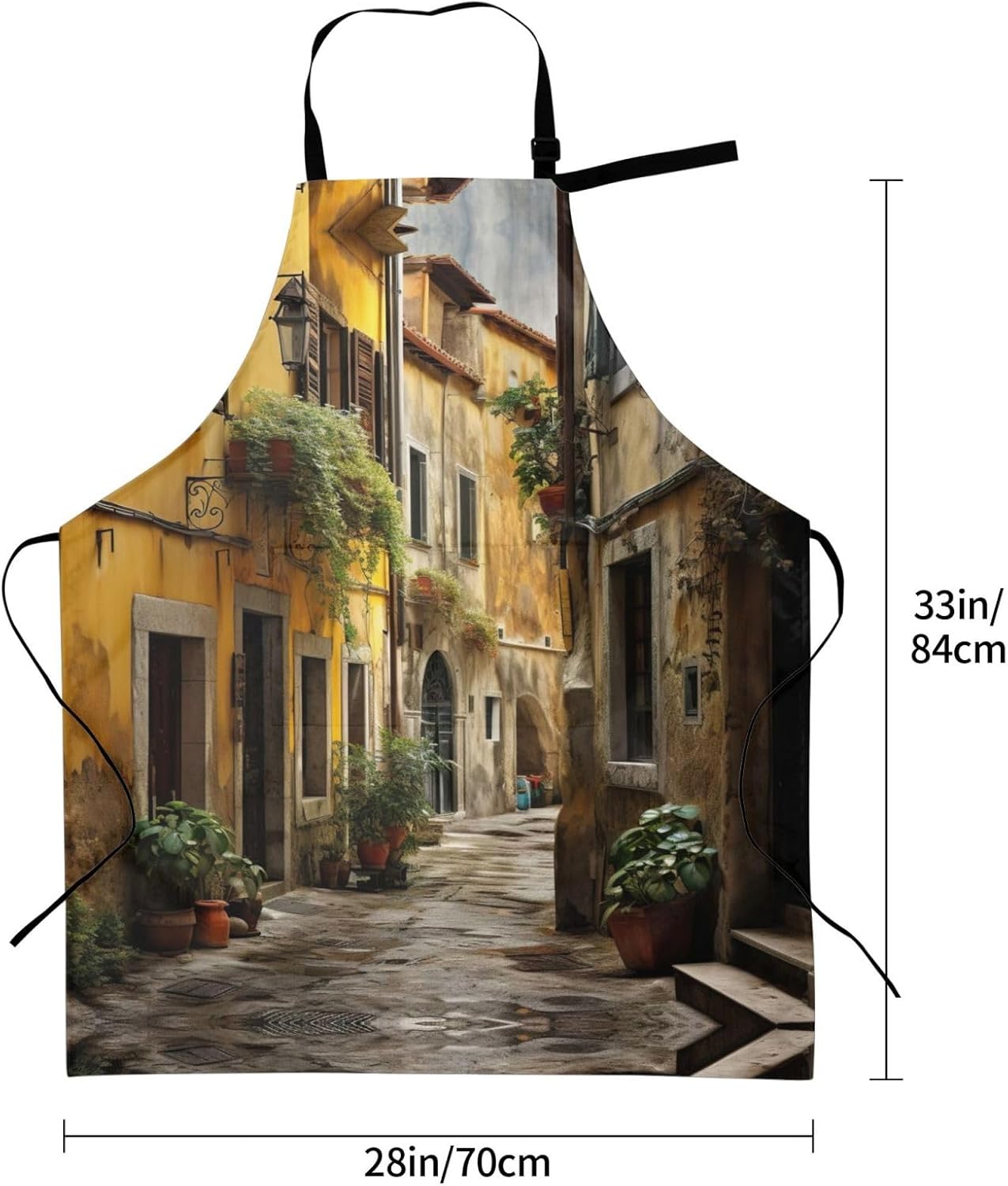 Italian Old Street print Waterproof apron with pocket adjustable cooking apron for adult kitchen bibs to bake