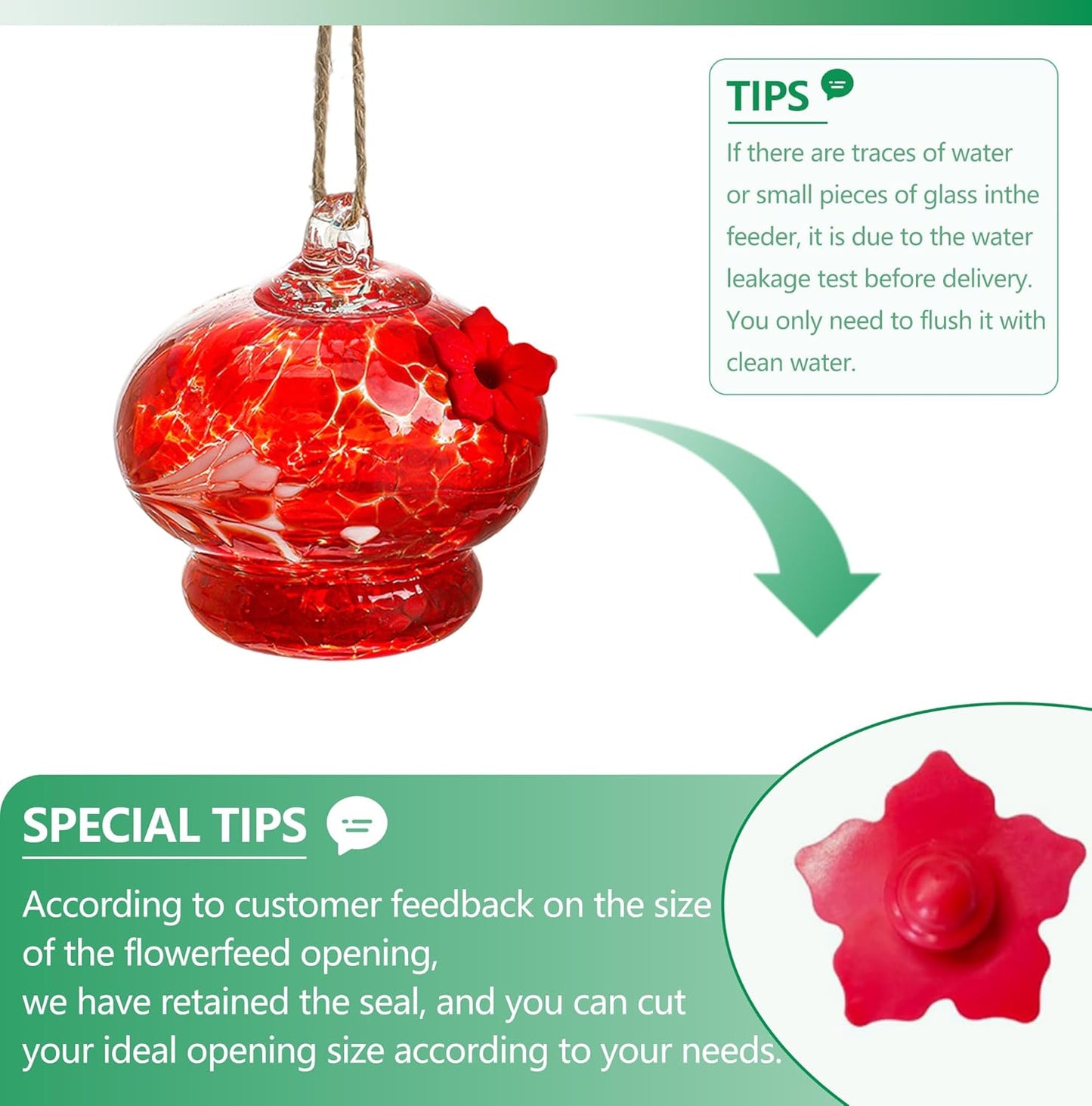Glass Hummingbird Feeder with Flower Feeding Ports 3in Blown Glass Hummingbird Feeders for Outdoors Backyard Garden Decor Gifts for Women (3pcs)