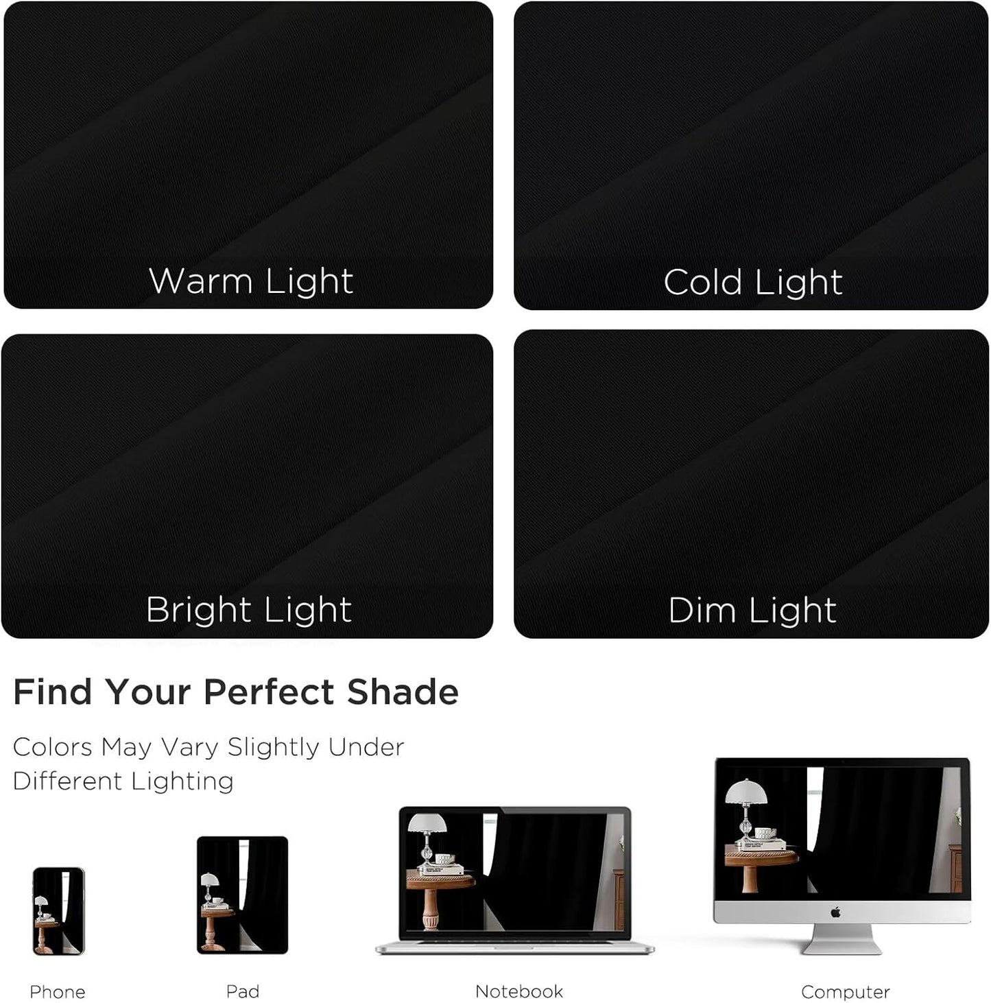 CUCRAF Black Blackout Curtains 84 inch Length 2 Panels Set, Rod Pocket Room Darkening Drapes for Bedroom Living Room, Insulated Thermal Light Blocking Window Curtain (W52 x L84 Inch)