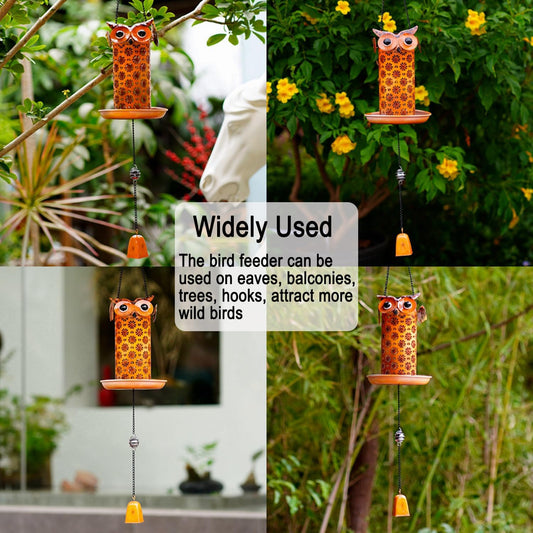 Solar Owl Bird Feeder for Outdoors Hanging - Metal Outside Wild Bird Feeders,Solar Light, Garden Backyard Decoration,Gifts for Bird Lovers,Family, Friends,Elderly.10 High x 6.5" Dia