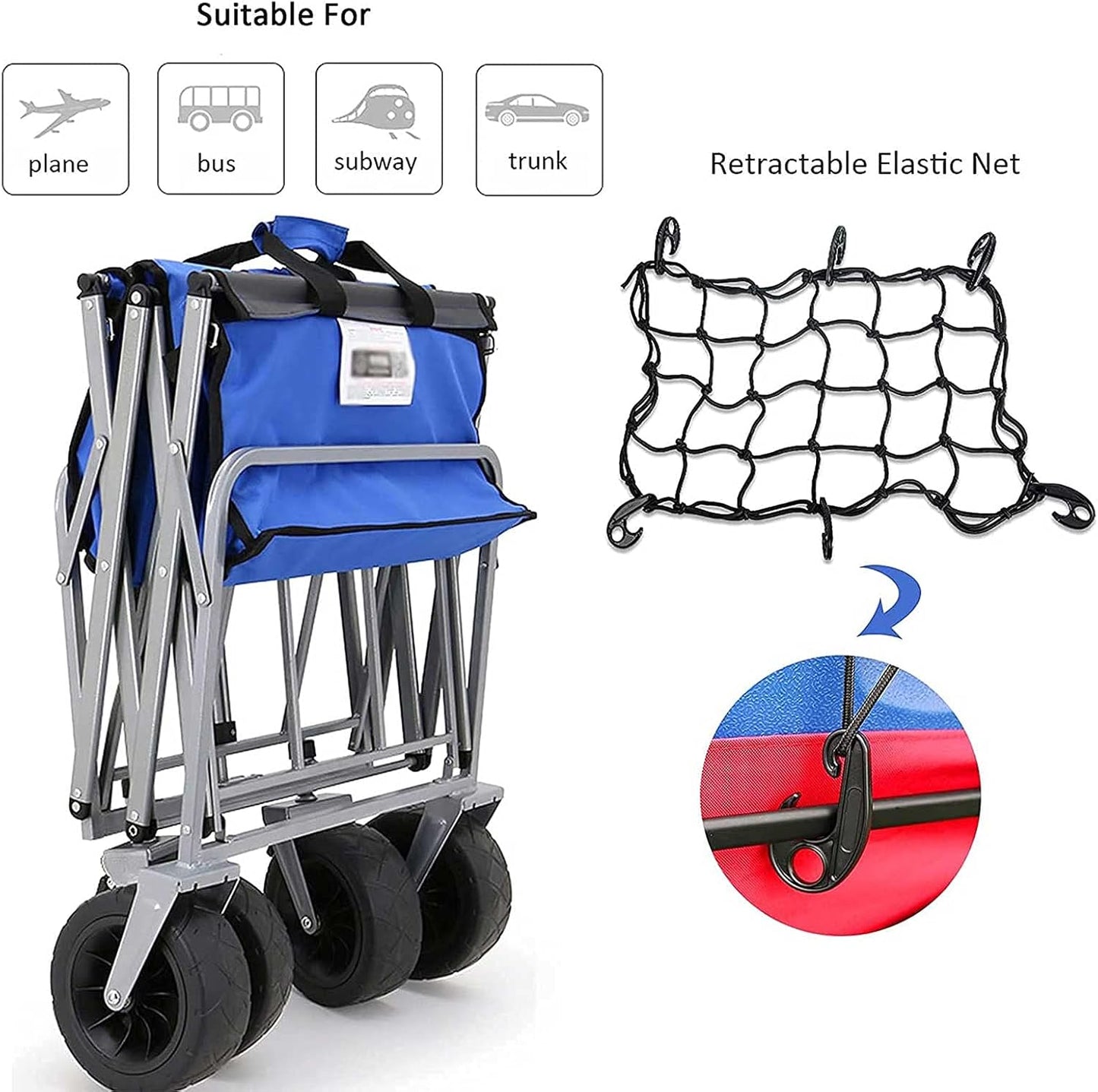 Foldable Garden Cart Outdoor l Heavy-Duty Beach Cart Portable with Adjustable Push-Pull Handle Wagon Stroller Suitable for Courtyard Beach Shopping(100 X 72 X 43 cm) (Purple)