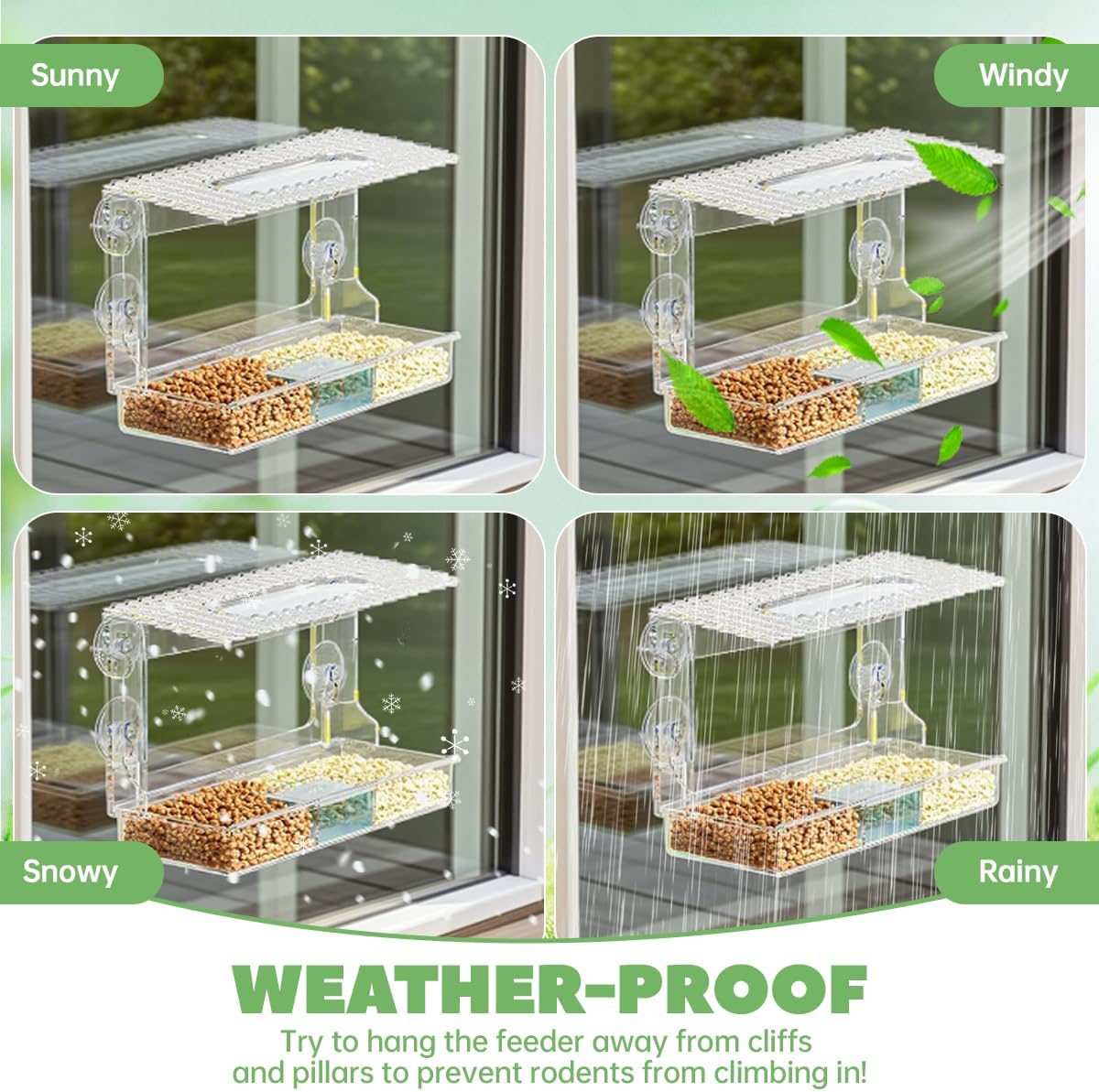 Bird Feeders for Outdoors Detachable Window Bird Feeder Clear Window Birds Feeders with Strong Suction Cups Suitable for Observation, Garden, Patio, Photography (with Sink on top)