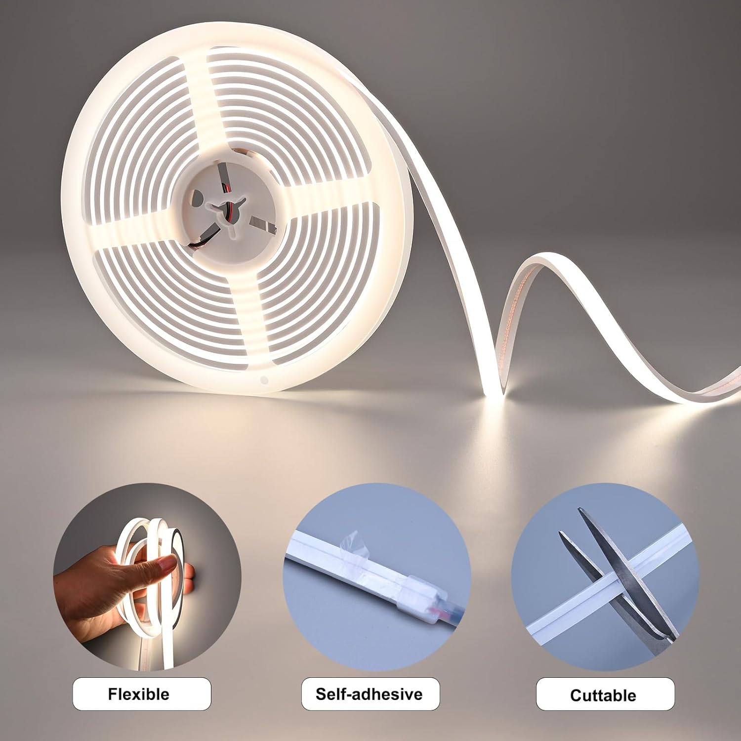 24V COB LED Strip Light 16.4ft 4000K Natural White, 230LM/ft, IP67 Wat
