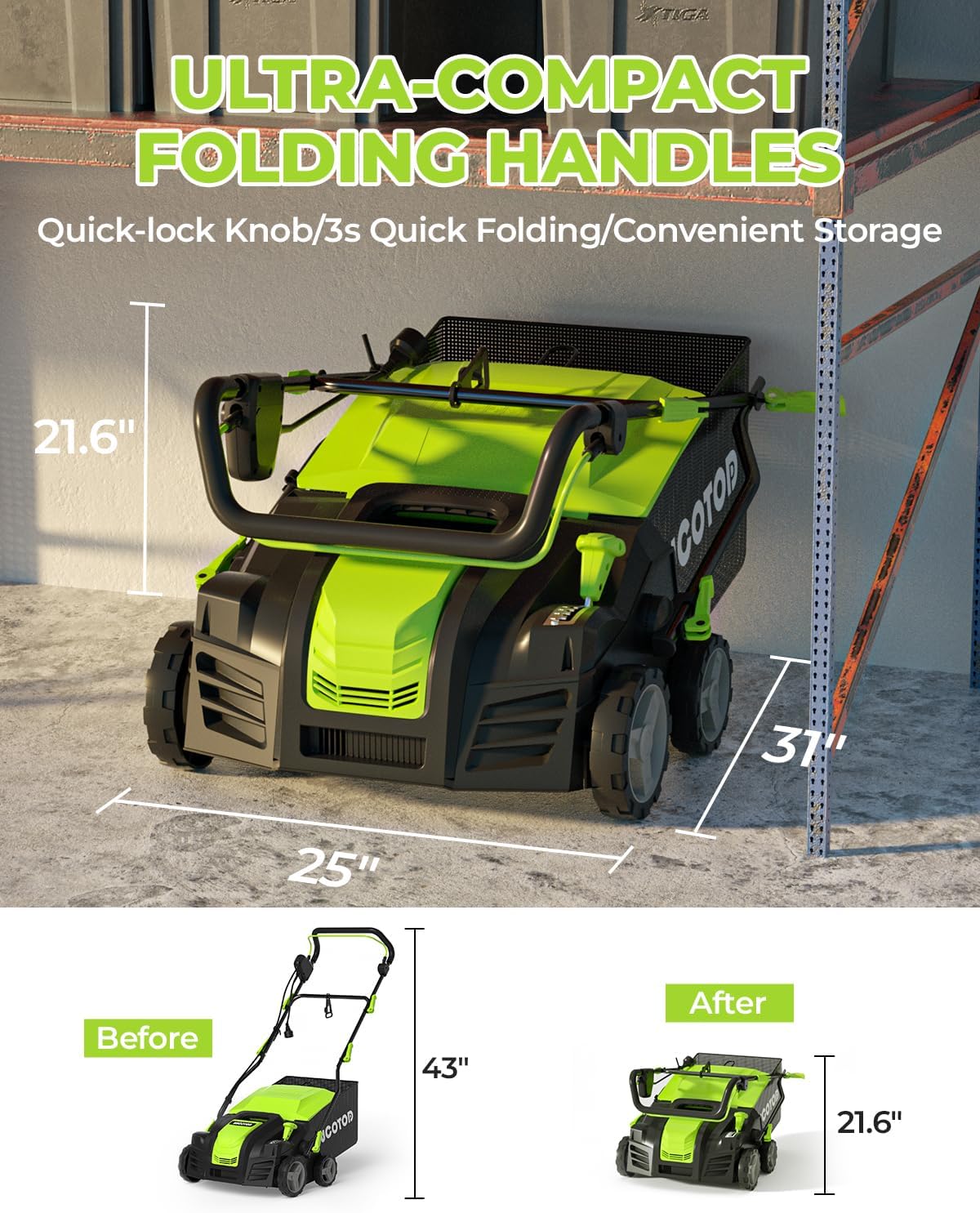 2-in-1 Dethatcher & 16-Inch Scarifier Electric Corded, 15 Amp Copper M