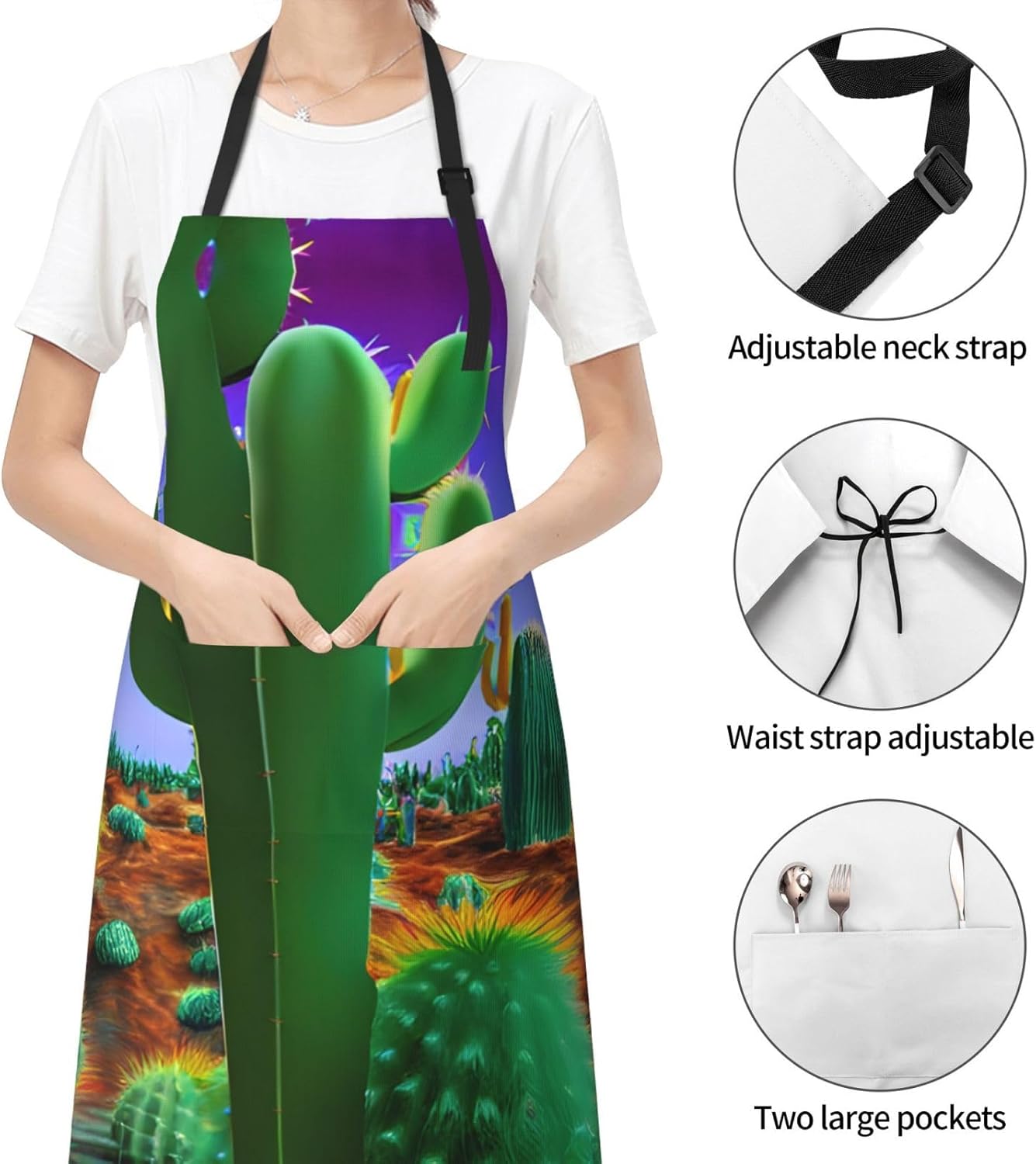 Cactus Desert Print Laundry apron 28x33 In Waterproof Kitchen Apron with Pockets for Cooking Baking