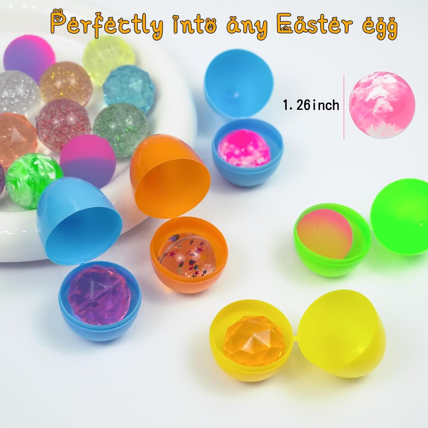 Easter Egg Fillers - Easter Basket Stuffers - 24 Bouncy Balls, Fidget Toys, Easter Basket Essentials Party Favors Supplies, Family Games Prize Bulk Birthday Gifts for Boys Girls Teens Classroom